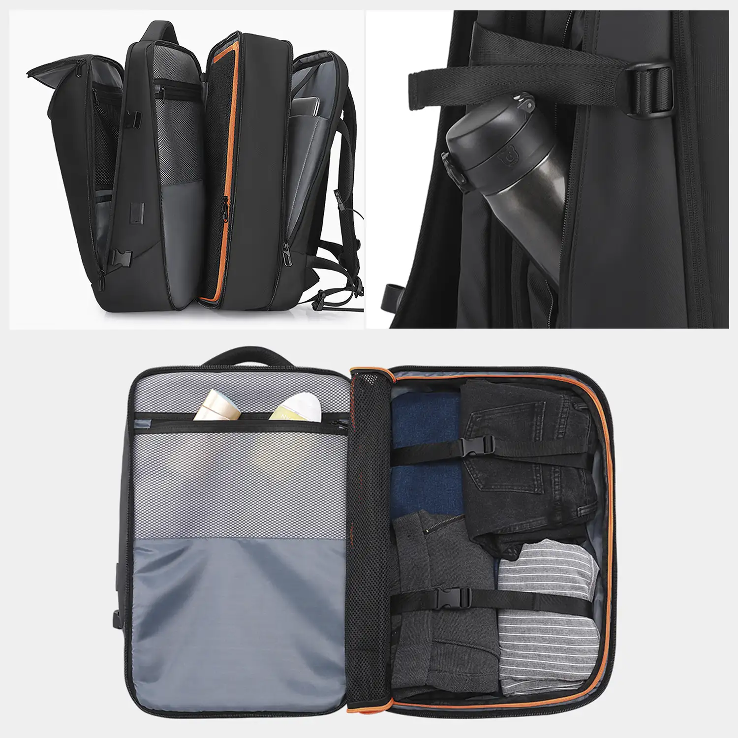 Mochila expandible 36L/50L con capa impermeable, porta Laptop 17,3