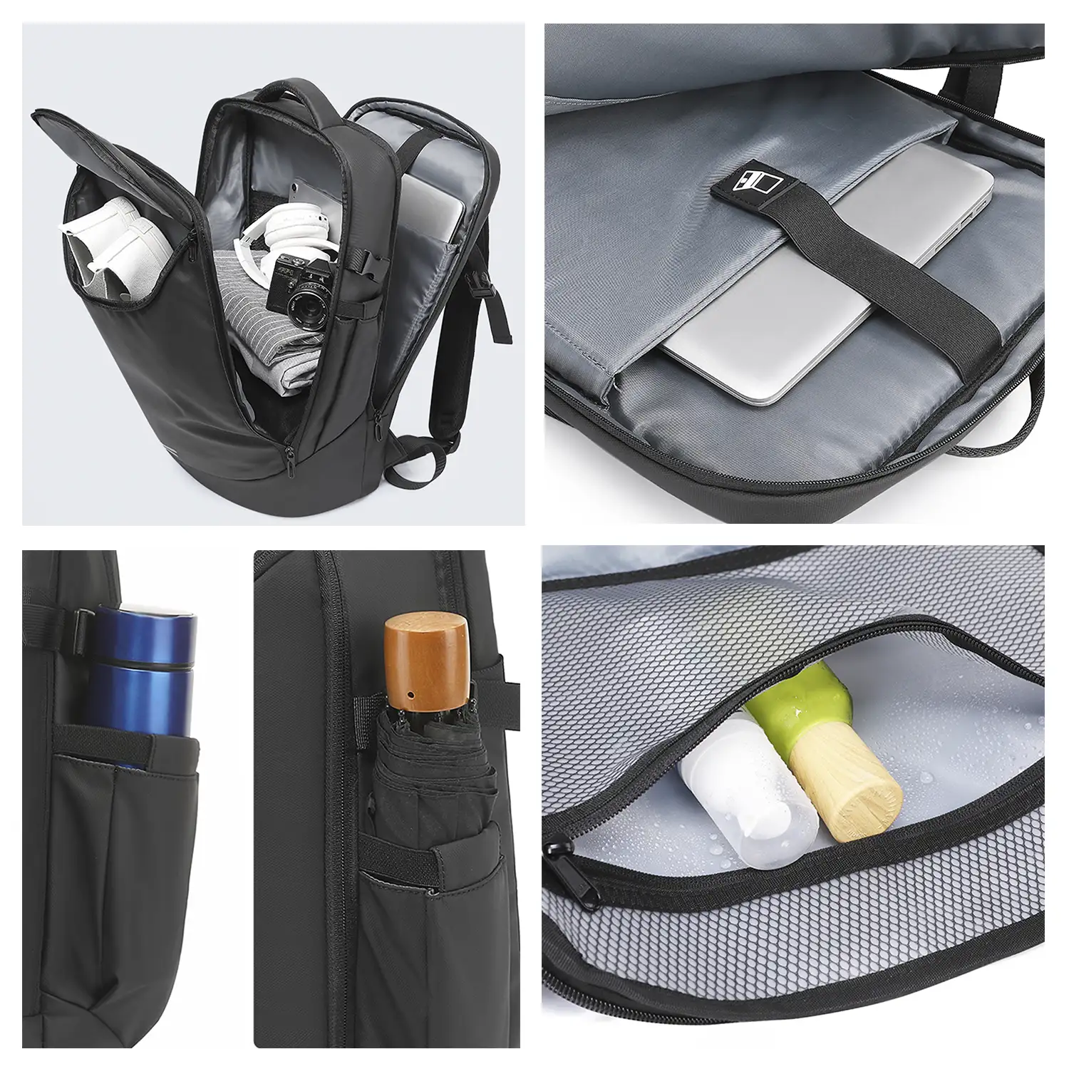 Mochila de 3 compartimentos con capa impermeable, bolsillo porta Laptop 15,6