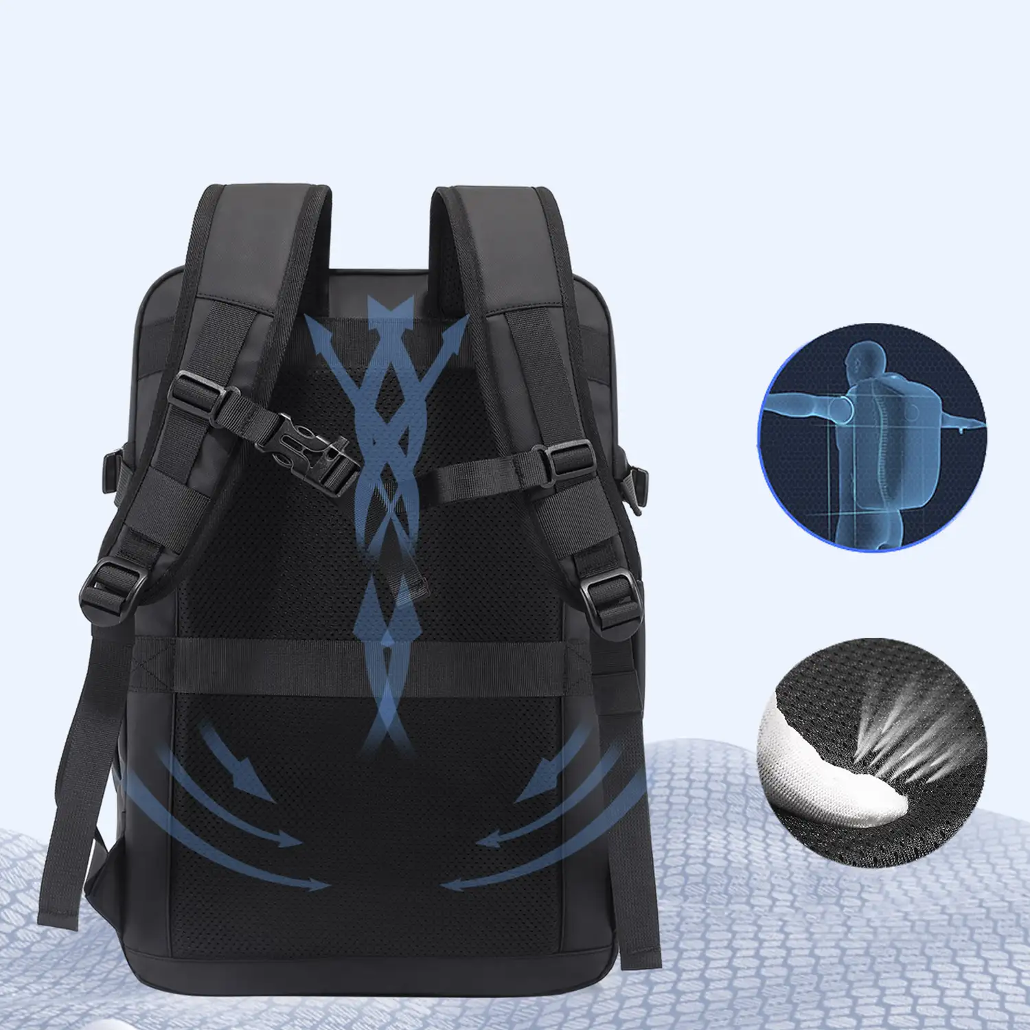 Mochila de 3 compartimentos con capa impermeable, bolsillo porta Laptop 15,6