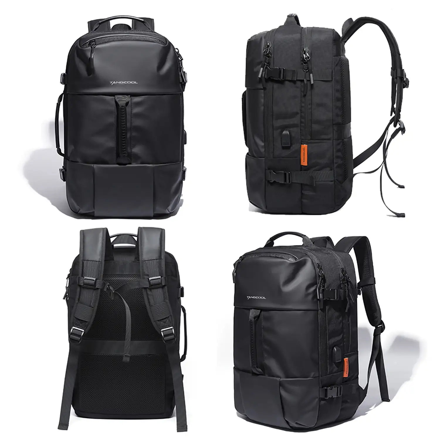 Mochila multi compartimento con capa impermeable. Toma exterior USB. Adaptable a Trolley.