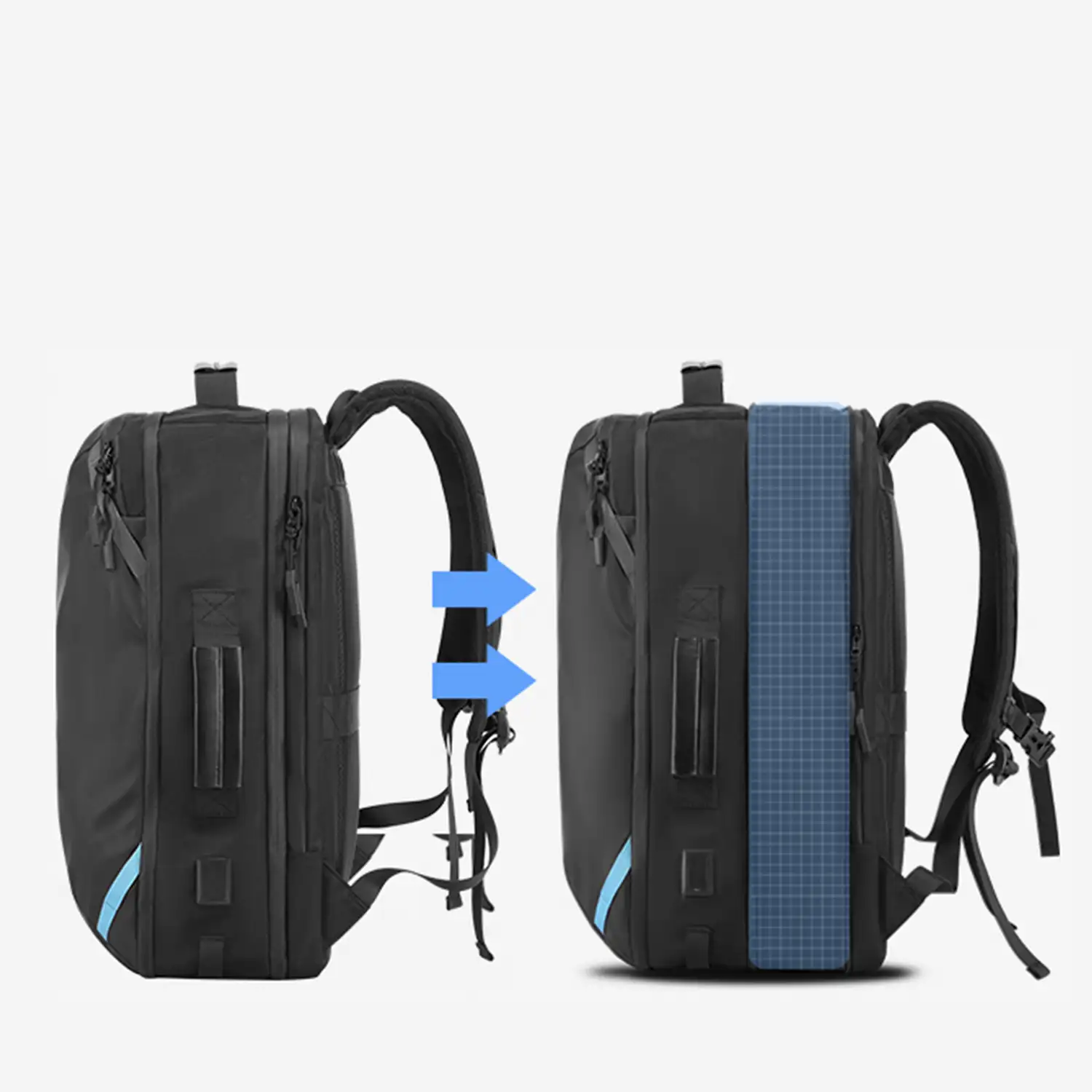 Mochila expandible 30L/45L multi compartimento con capa impermeable. Toma exterior USB. Laptop 17