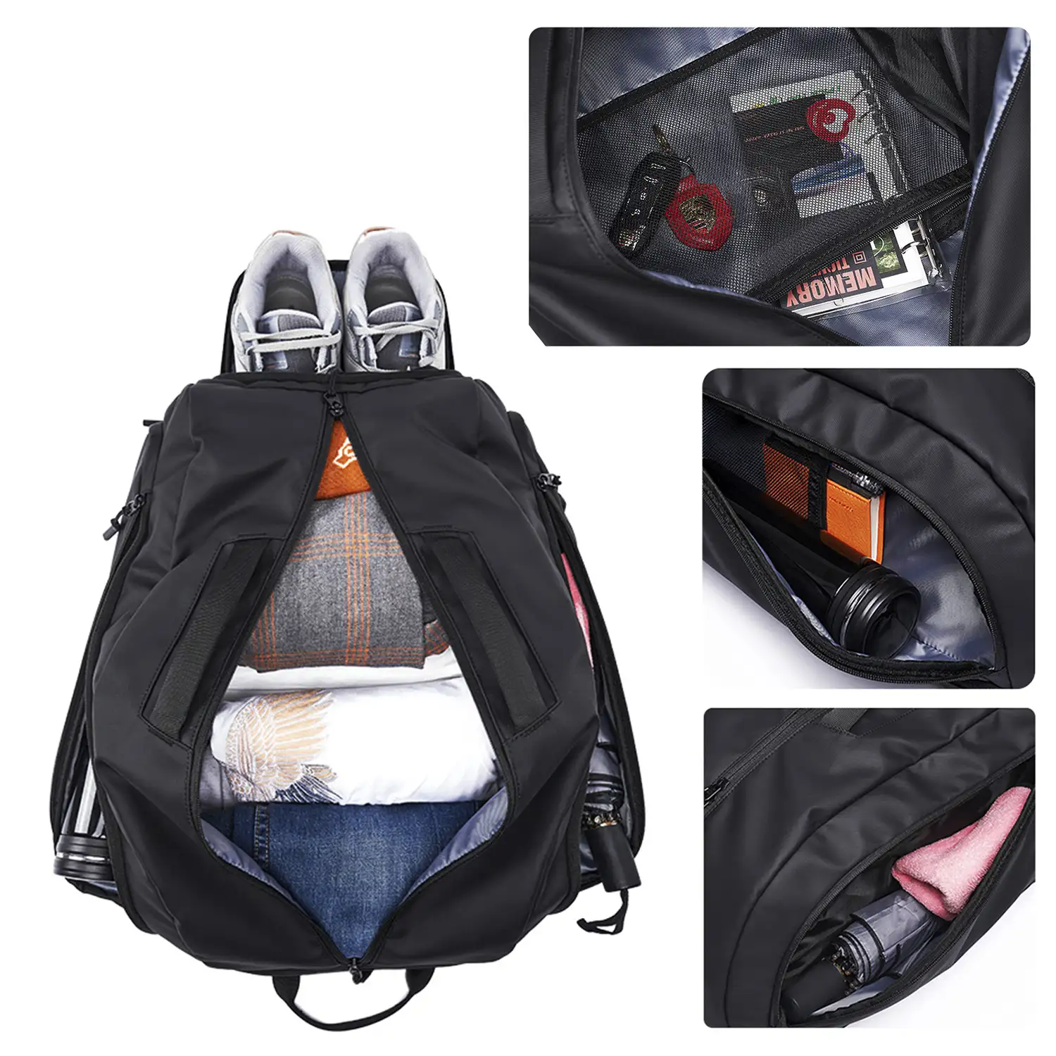 Mochila multi compartimento con capa impermeable. Uso tipo bolsa. Laptop 17
