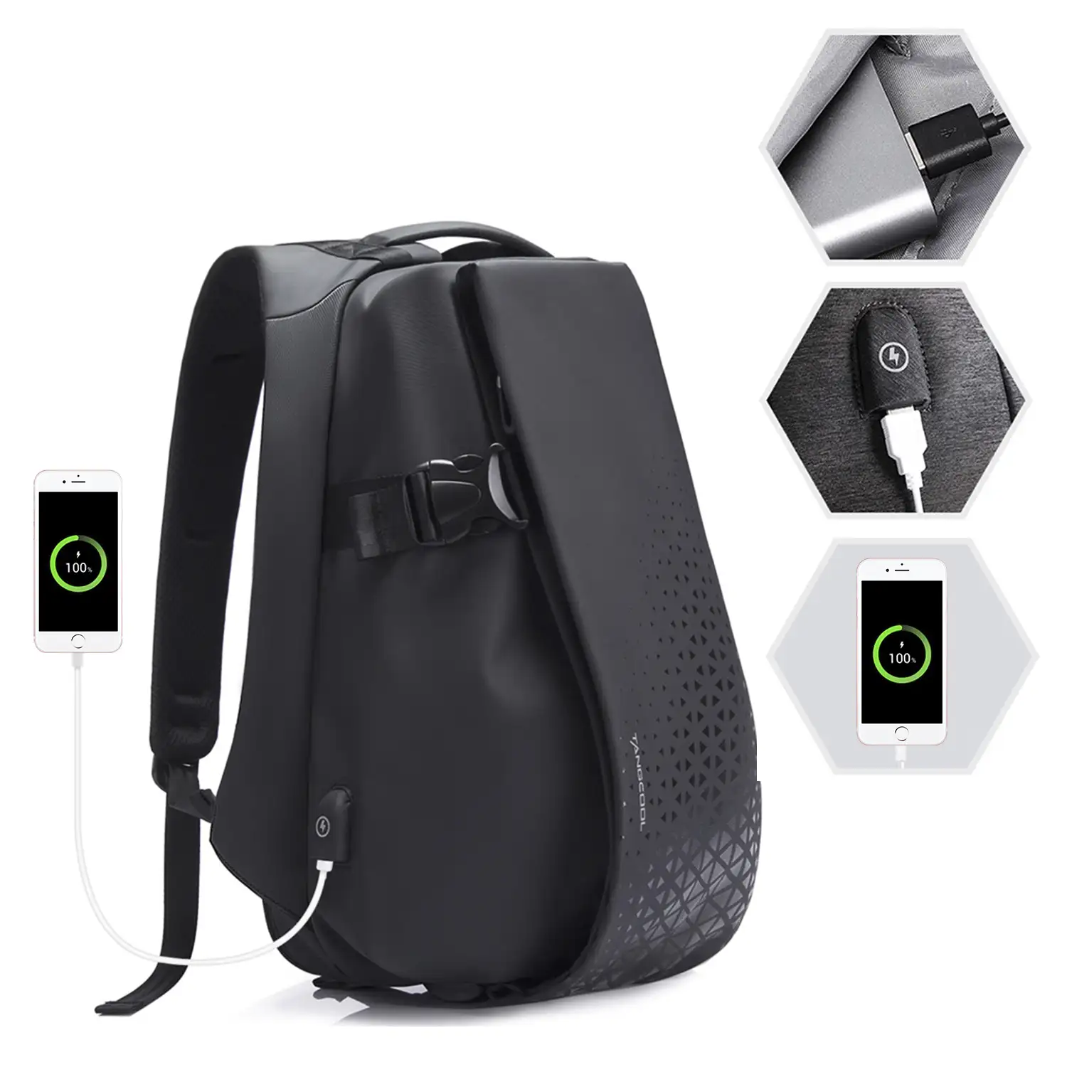 Mochila multi compartimento con capa impermeable. Toma USB externa. Laptop 17
