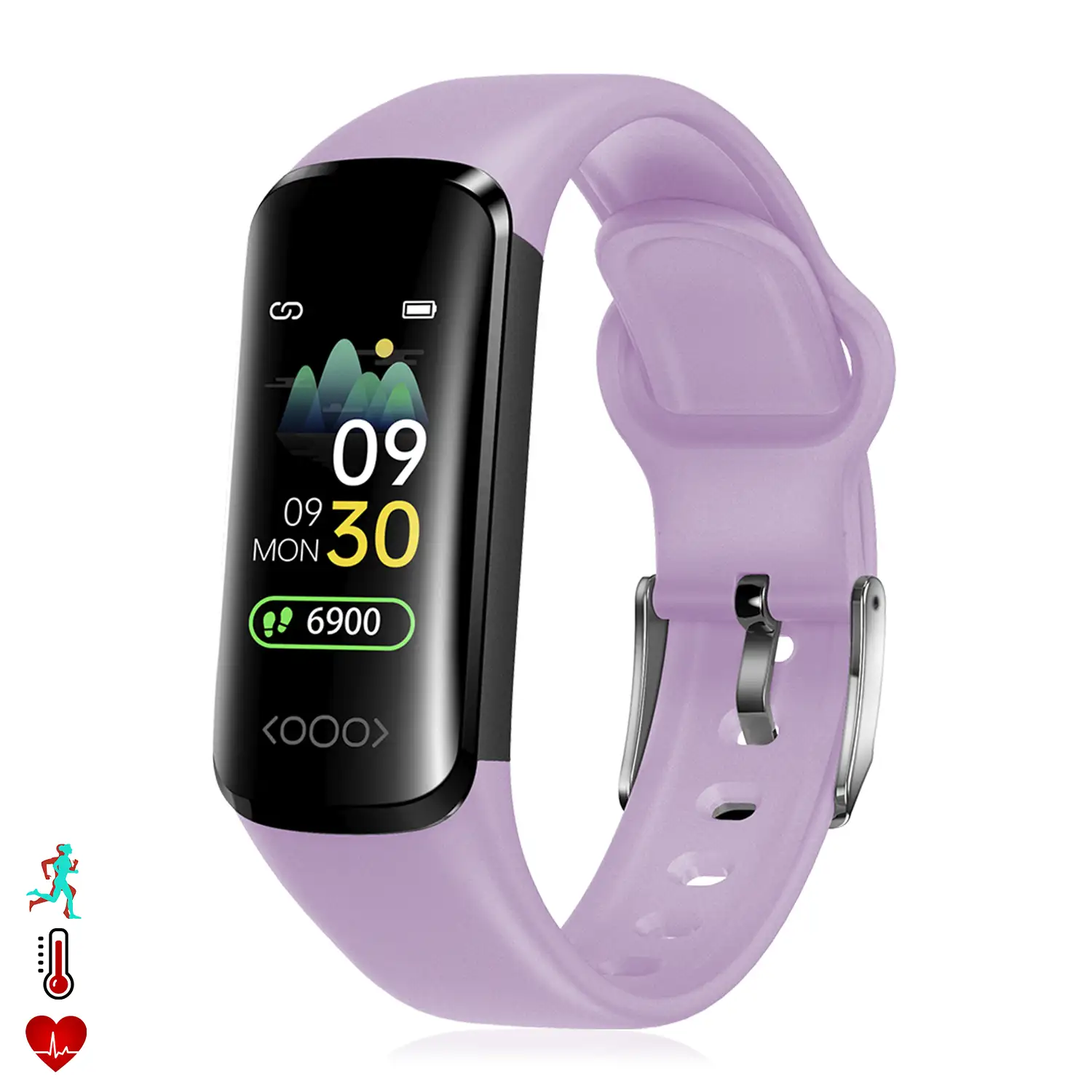 Brazalete inteligente TK30 con temperatura corporal, multideporte, monitor cardiaco y de presión sanguínea.