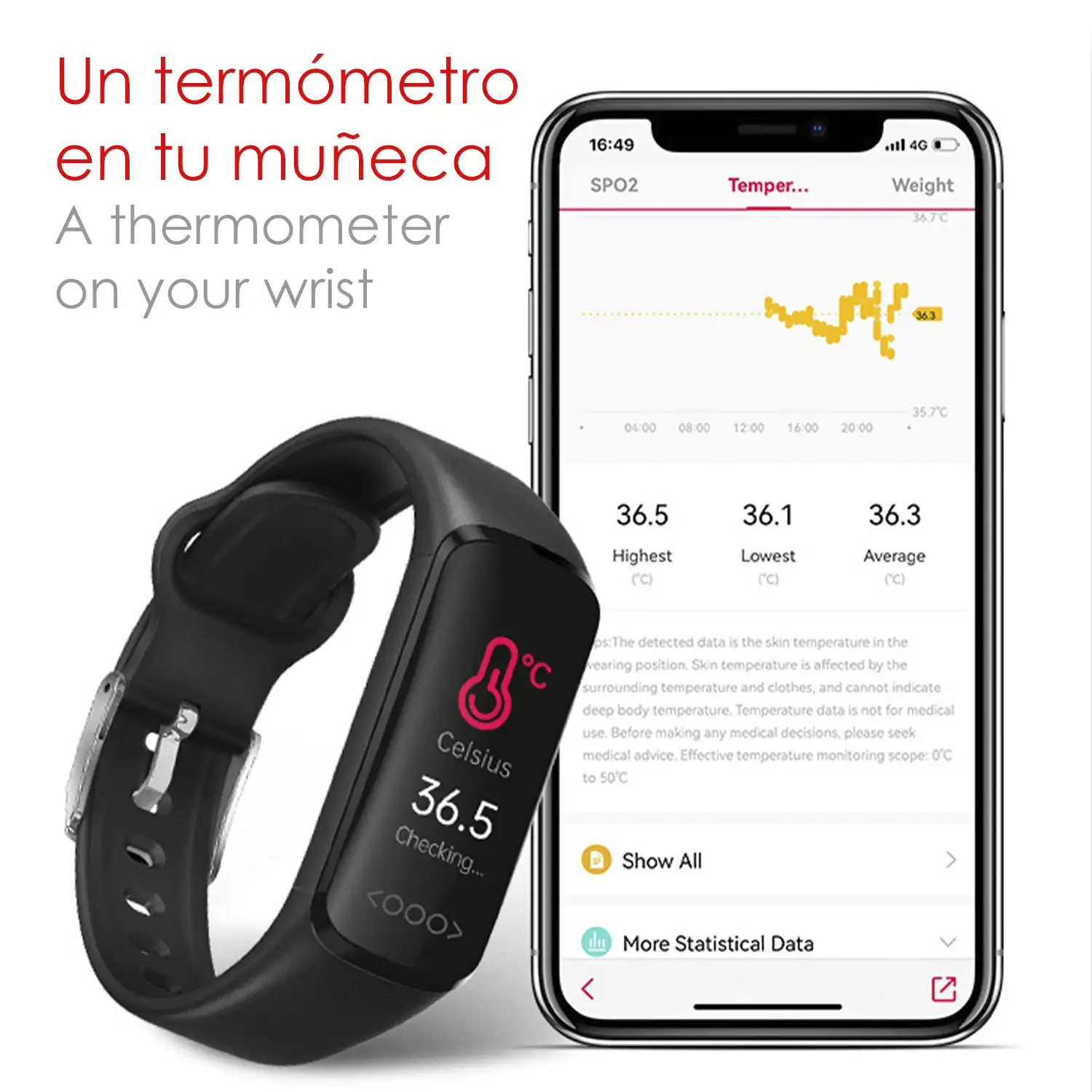 Brazalete inteligente TK30 con temperatura corporal, multideporte, monitor cardiaco y de presión sanguínea.