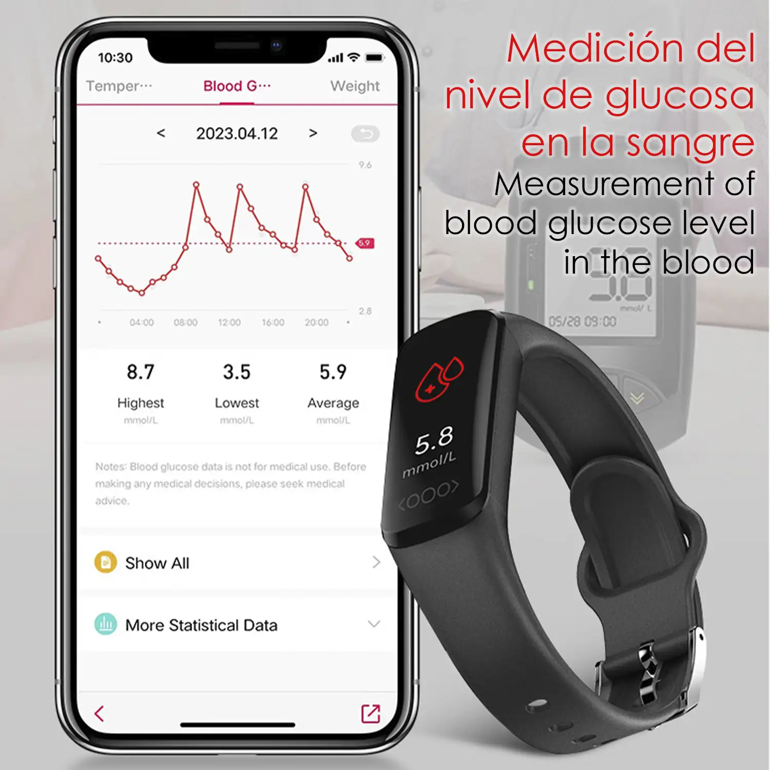 Brazalete inteligente TK30 con temperatura corporal, multideporte, monitor cardiaco y de presión sanguínea.
