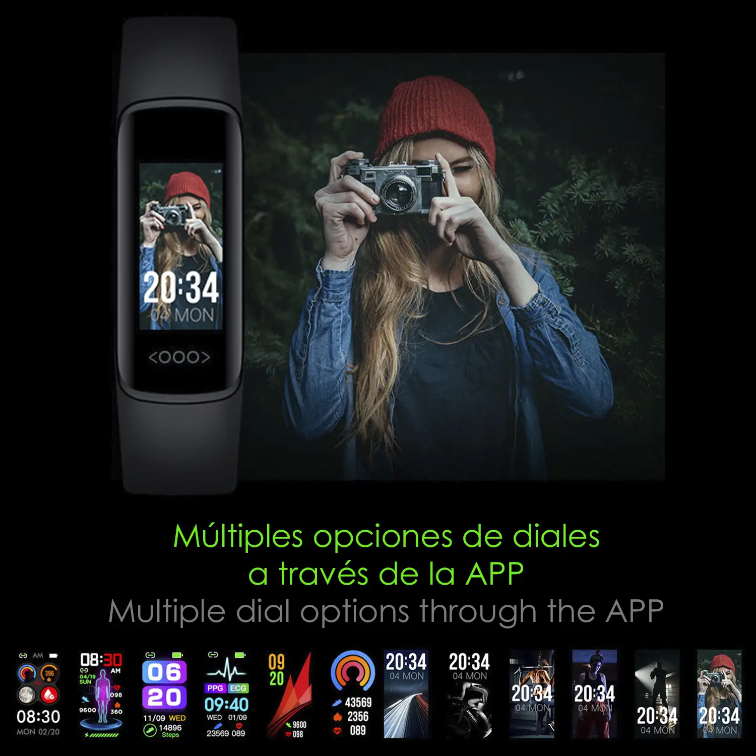 Brazalete inteligente TK30 con temperatura corporal, multideporte, monitor cardiaco y de presión sanguínea.