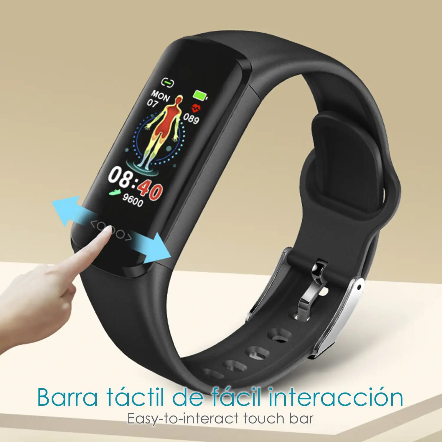 Brazalete inteligente TK30 con temperatura corporal, multideporte, monitor cardiaco y de presión sanguínea.