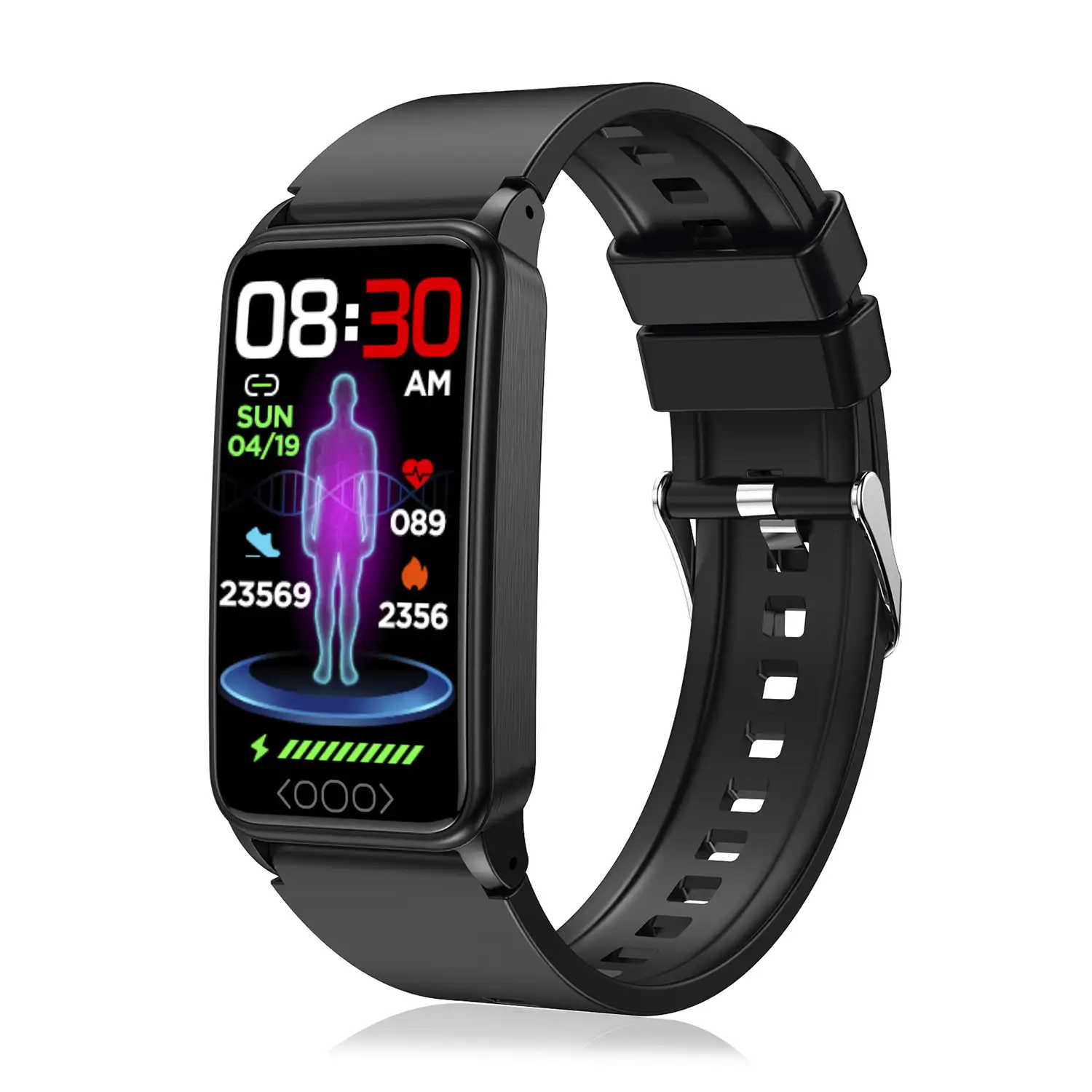 Brazalete inteligente TK71 Pro con temperatura corporal; monitor de glucosa, ácido úrico, estrés, cardiaco y de tensión.