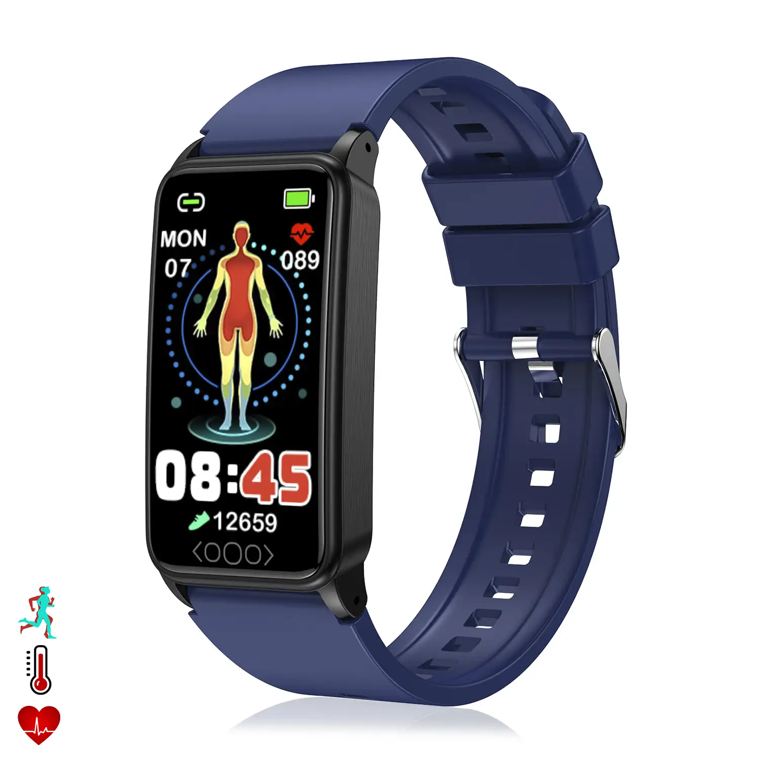 Brazalete inteligente TK71 Pro con temperatura corporal; monitor de glucosa, ácido úrico, estrés, cardiaco y de tensión.