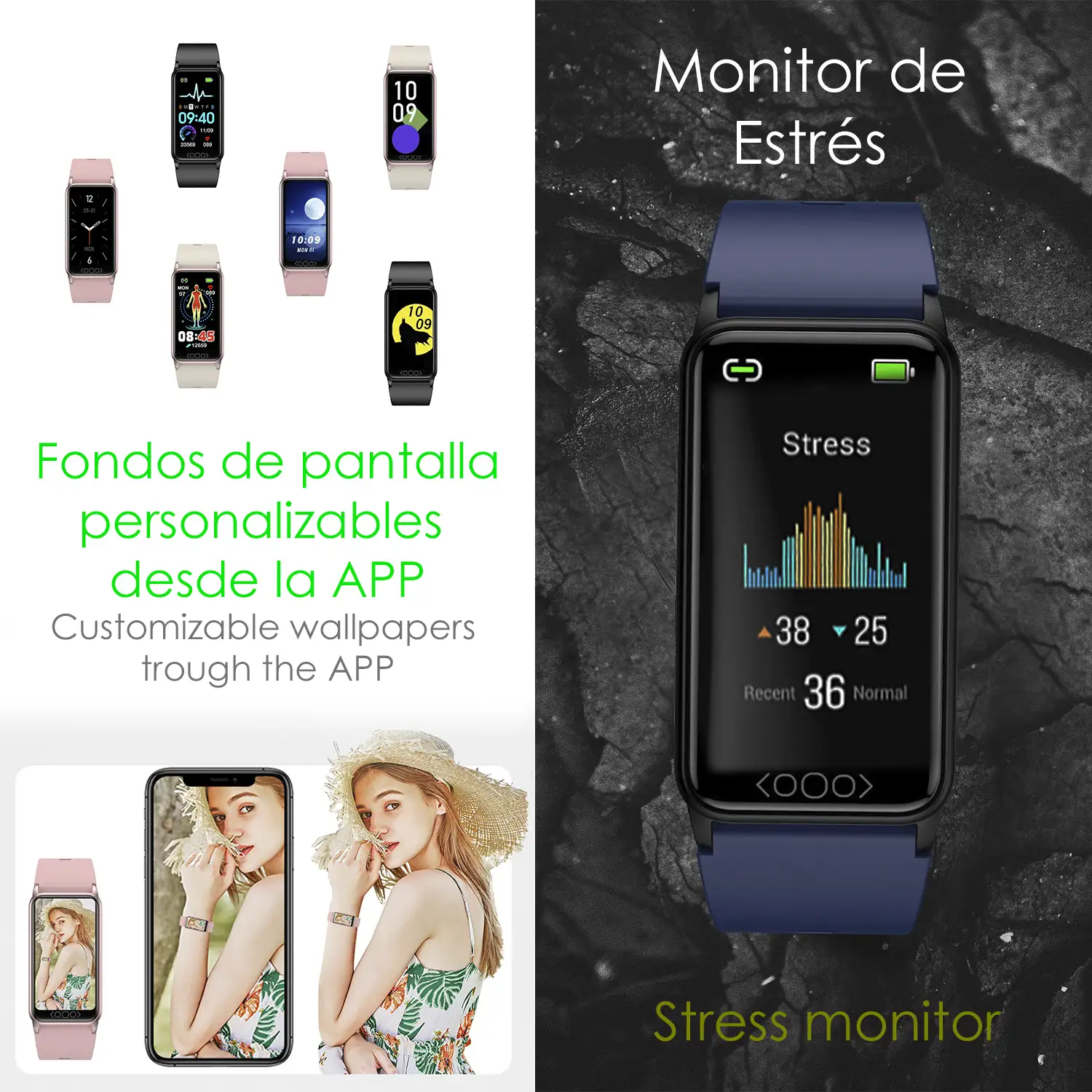 Brazalete inteligente TK71 Pro con temperatura corporal; monitor de glucosa, ácido úrico, estrés, cardiaco y de tensión.