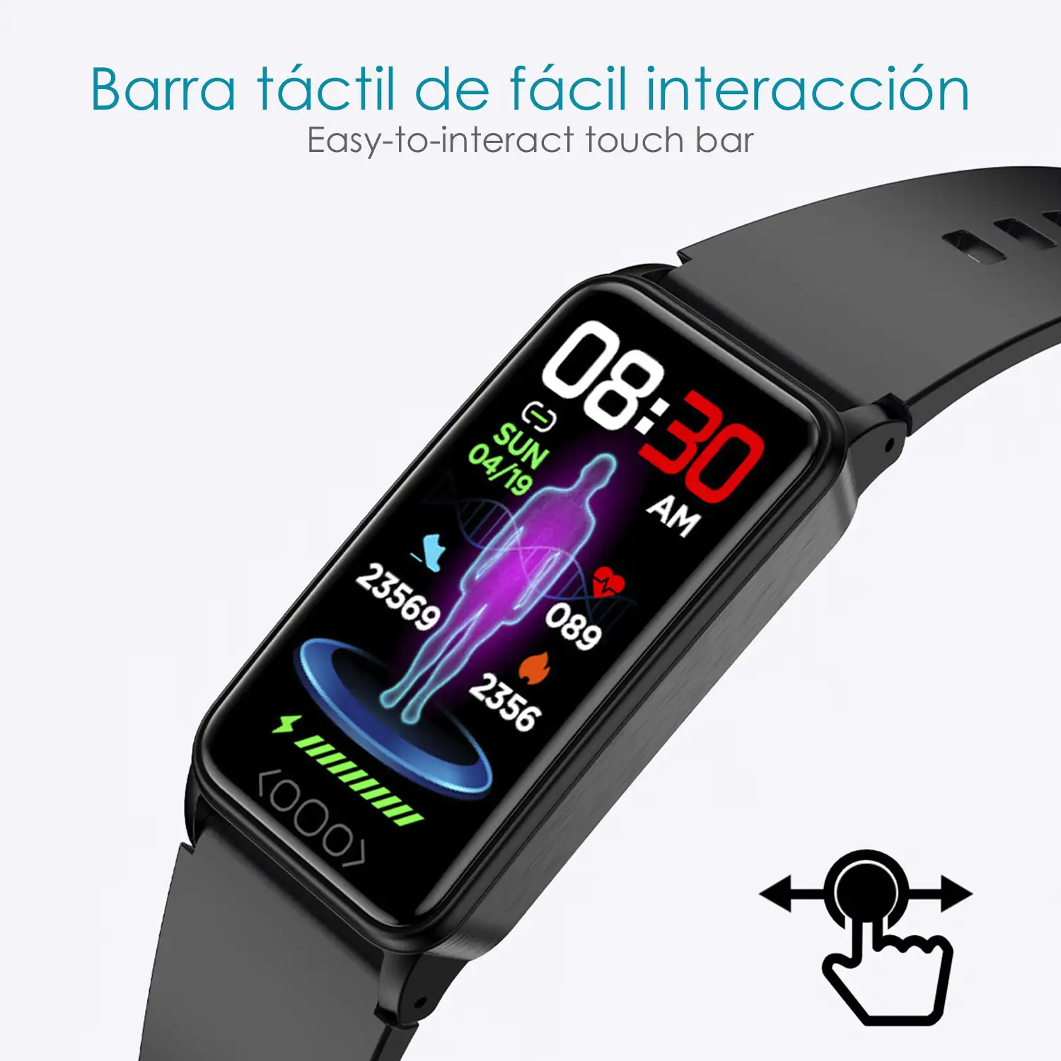 Brazalete inteligente TK71 Pro con temperatura corporal; monitor de glucosa, ácido úrico, estrés, cardiaco y de tensión.