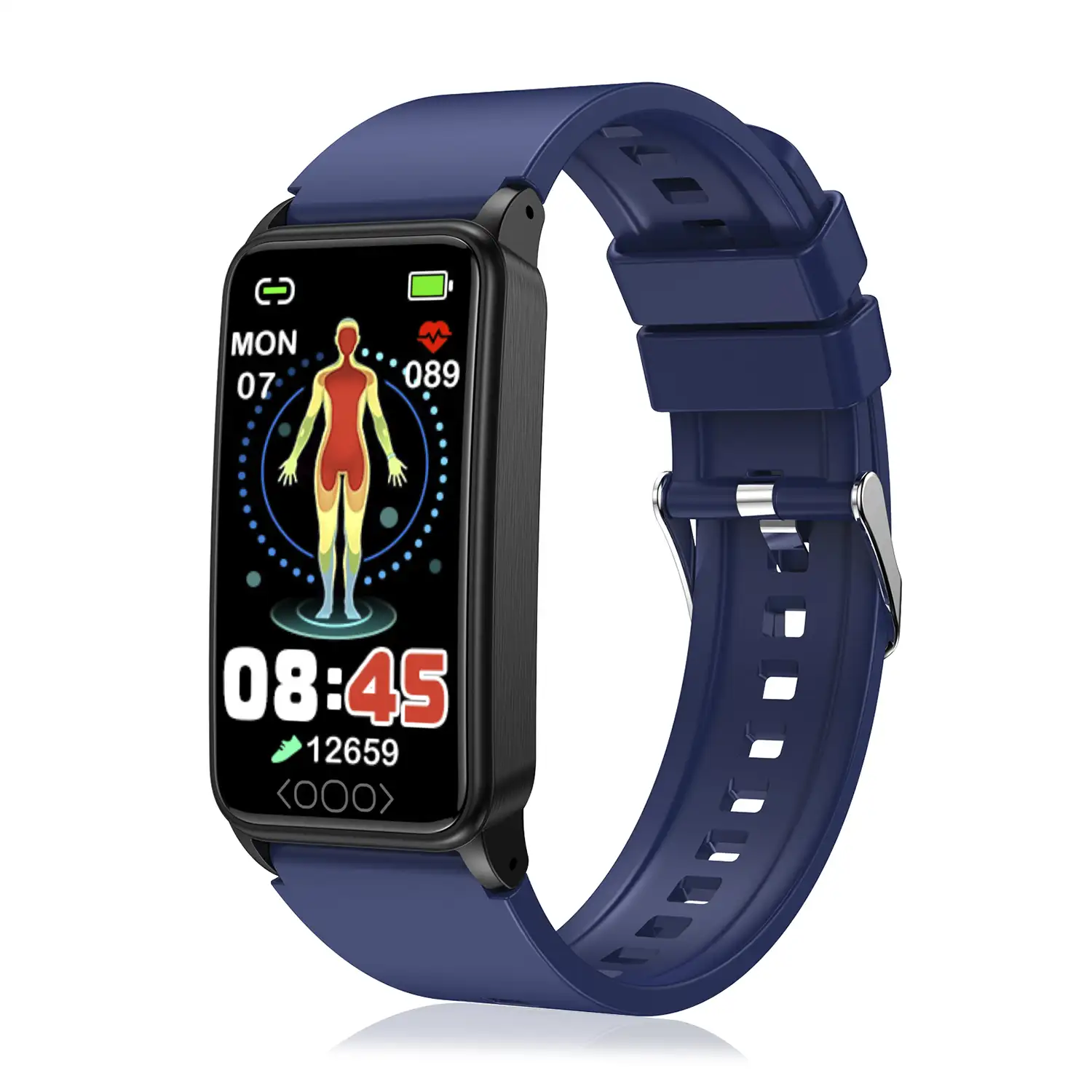 Brazalete inteligente TK71 Pro con temperatura corporal; monitor de glucosa, ácido úrico, estrés, cardiaco y de tensión.