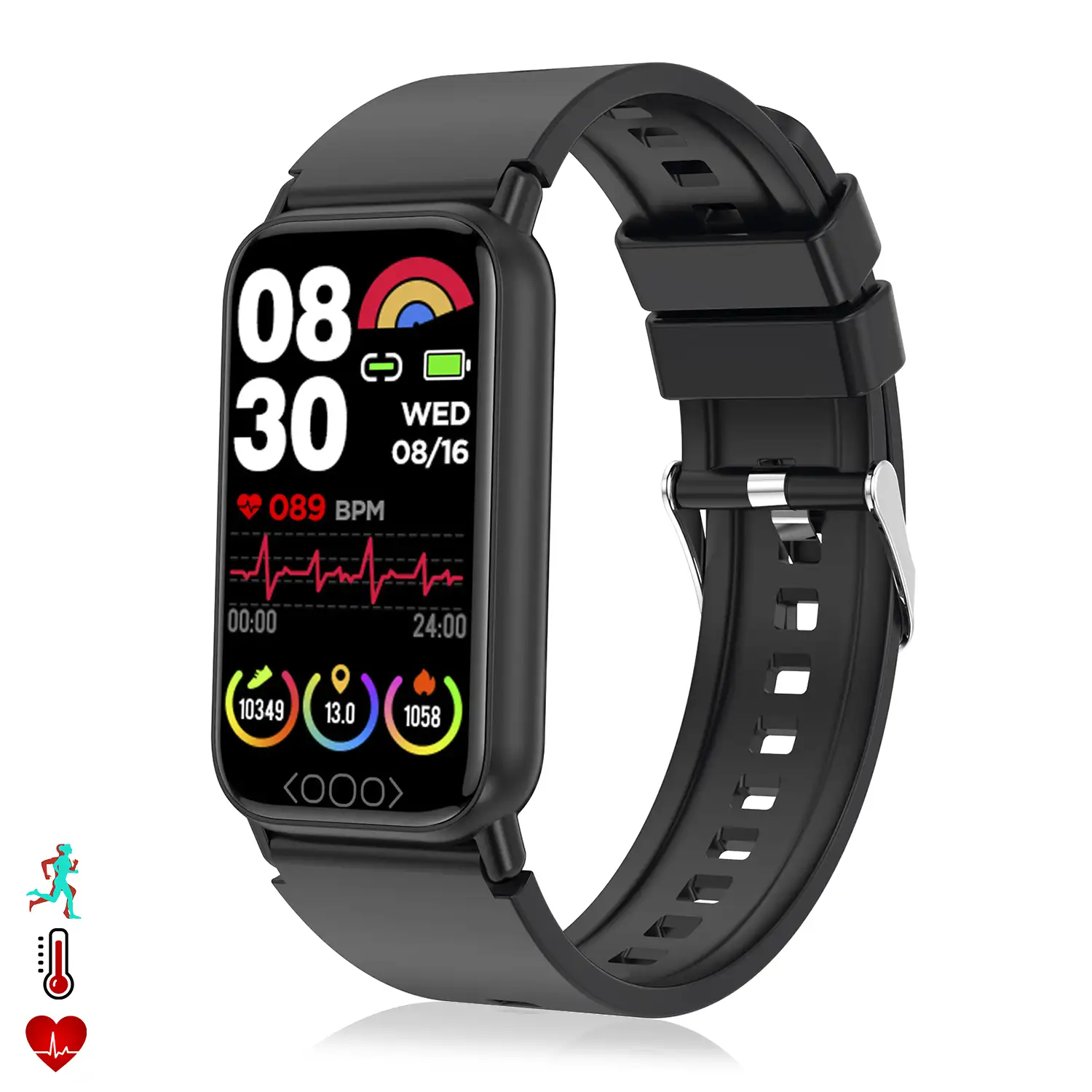 Brazalete inteligente TK72 con temperatura corporal; monitor de glucosa, ácido úrico, cardiaco y de tensión.