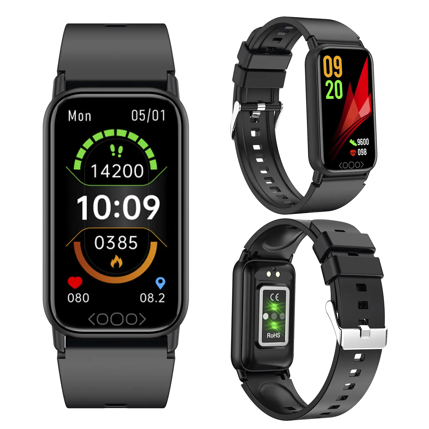 Brazalete inteligente TK72 con temperatura corporal; monitor de glucosa, ácido úrico, cardiaco y de tensión.