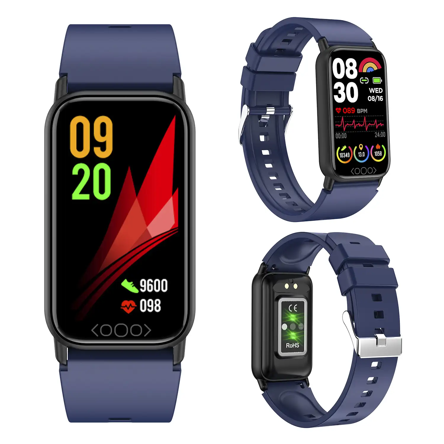 Brazalete inteligente TK72 con temperatura corporal; monitor de glucosa, ácido úrico, cardiaco y de tensión.