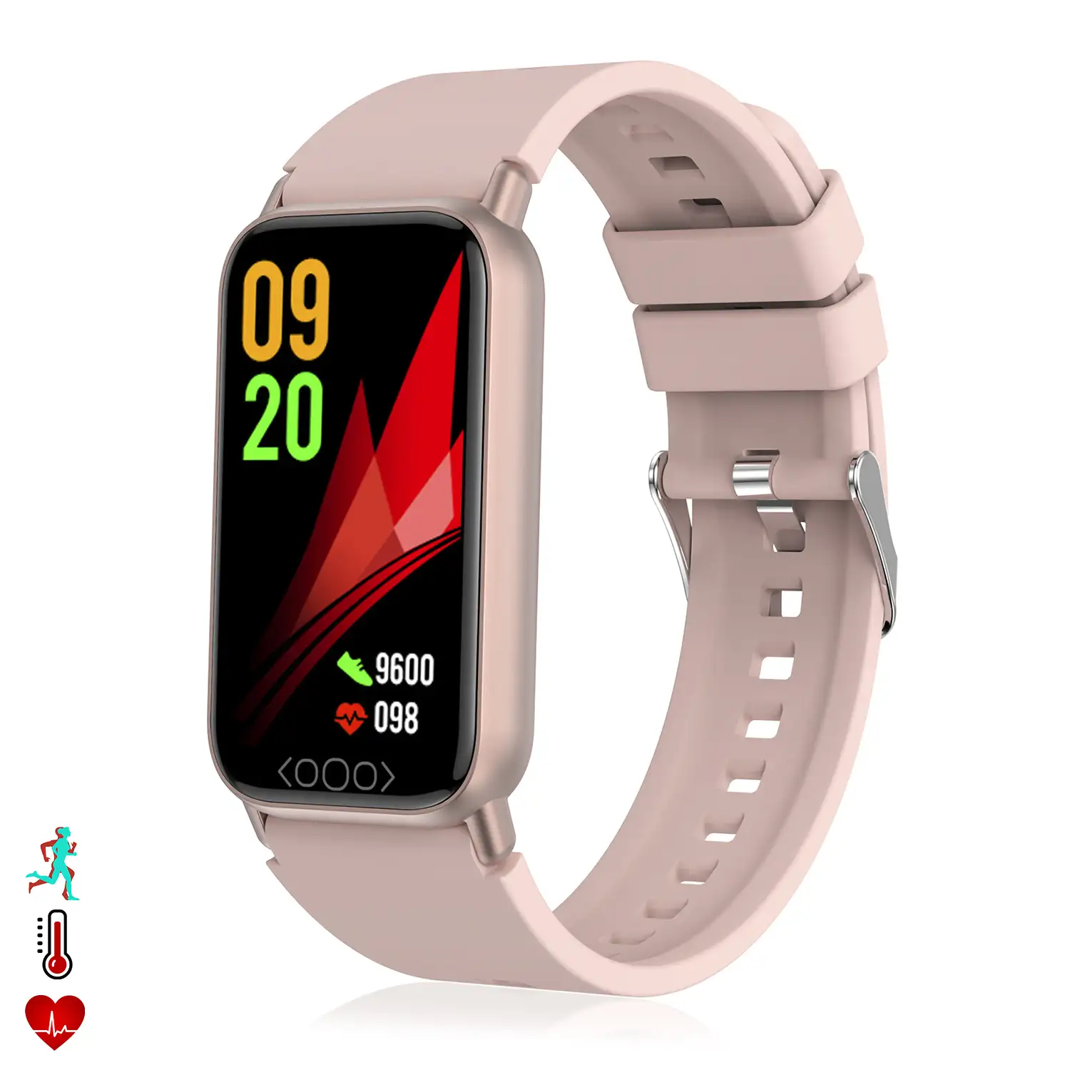 Brazalete inteligente TK72 con temperatura corporal; monitor de glucosa, ácido úrico, cardiaco y de tensión.