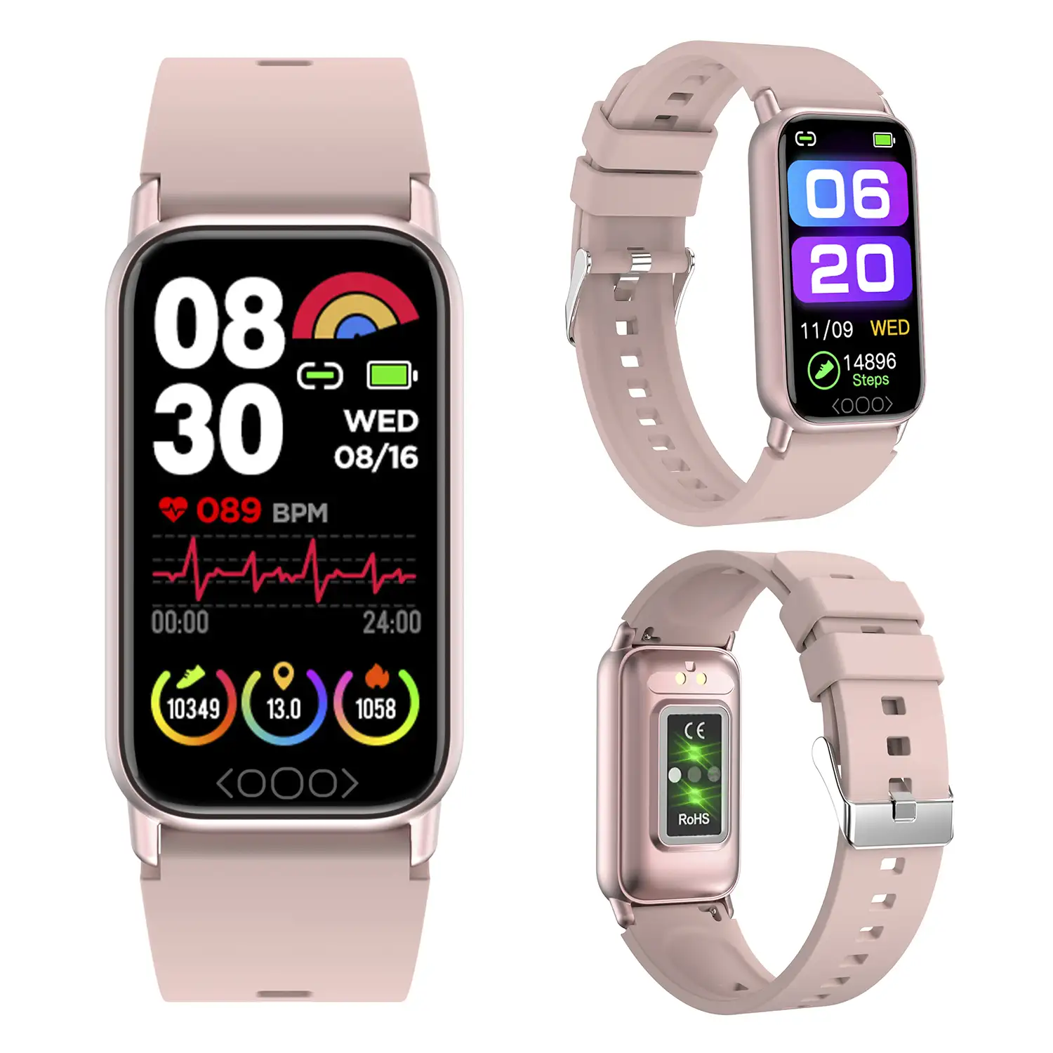 Brazalete inteligente TK72 con temperatura corporal; monitor de glucosa, ácido úrico, cardiaco y de tensión.