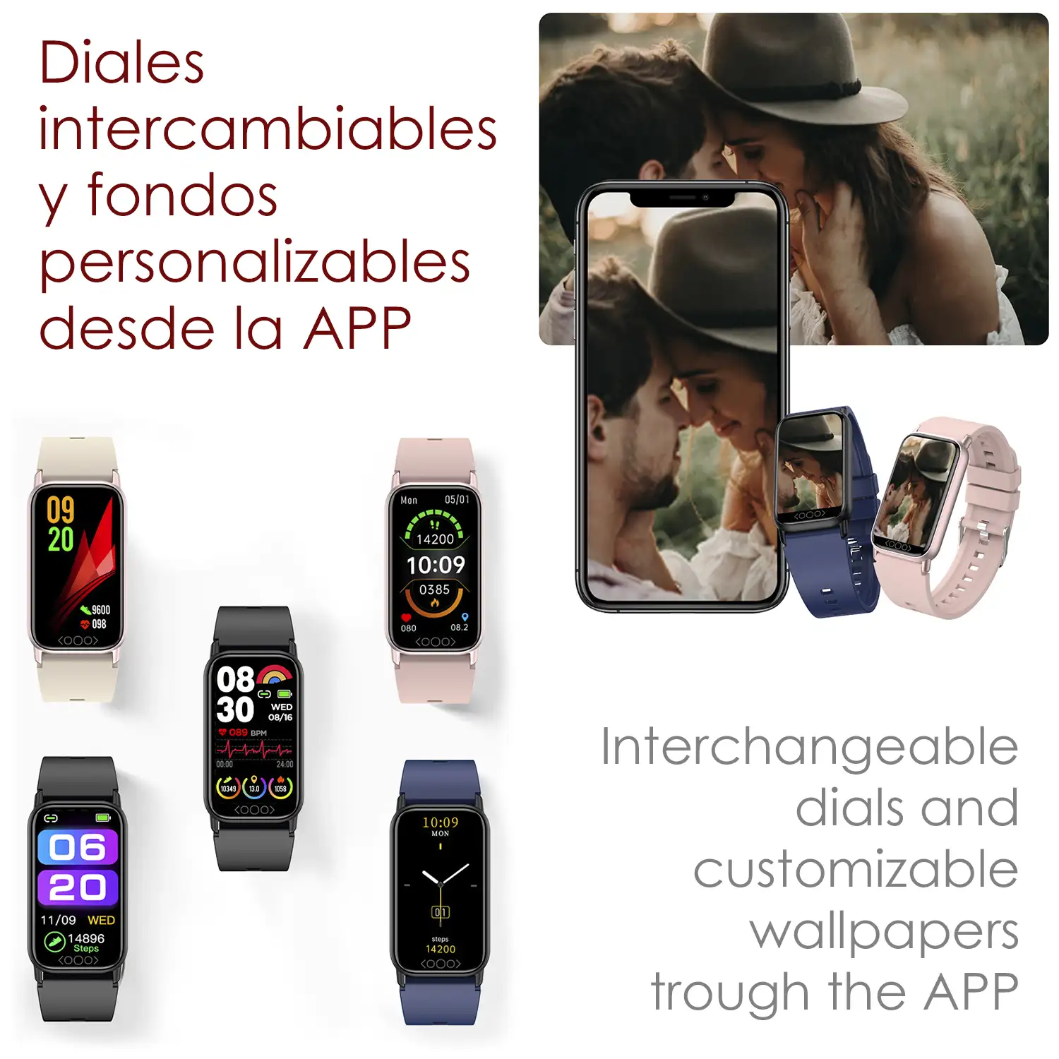 Brazalete inteligente TK72 con temperatura corporal; monitor de glucosa, ácido úrico, cardiaco y de tensión.