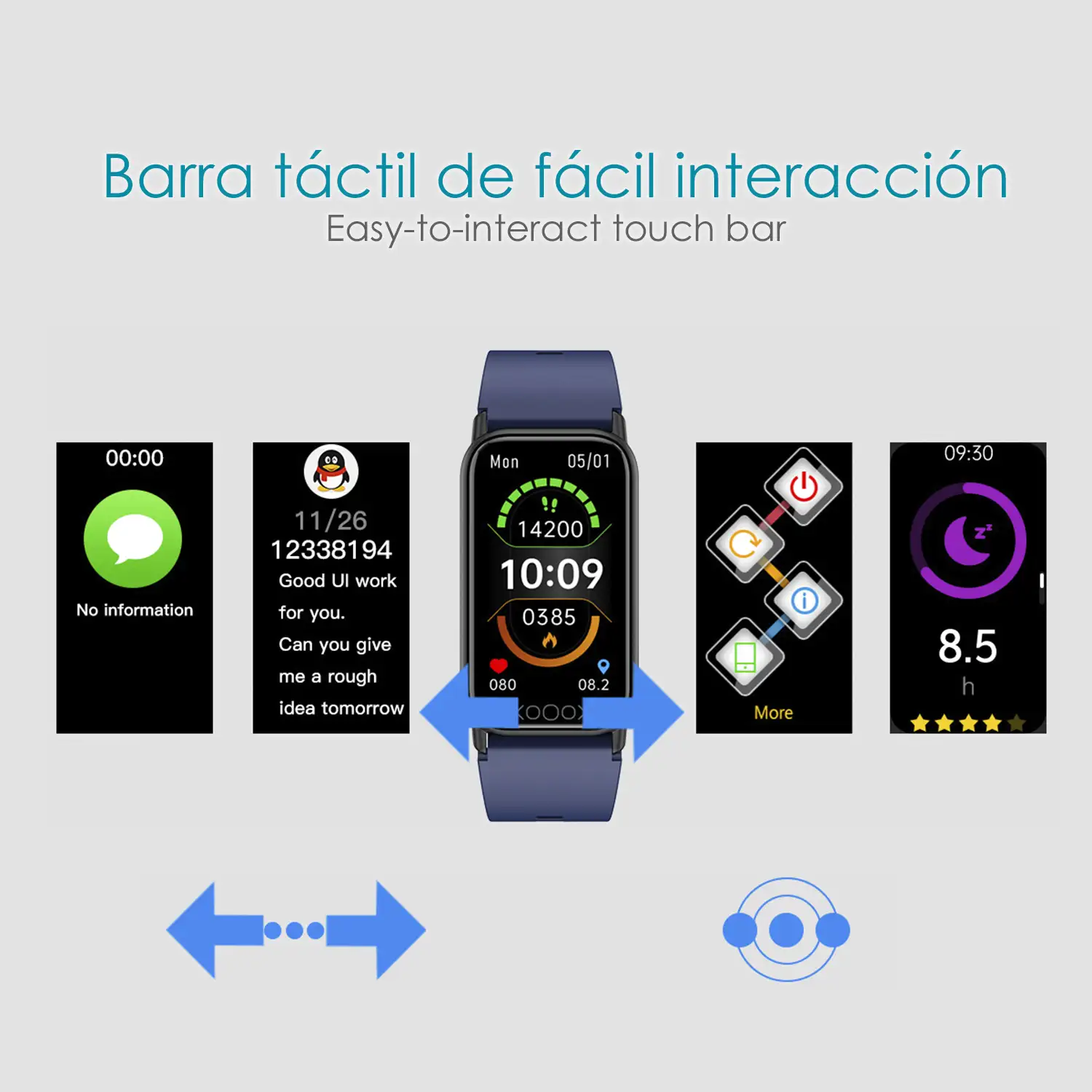 Brazalete inteligente TK72 con temperatura corporal; monitor de glucosa, ácido úrico, cardiaco y de tensión.