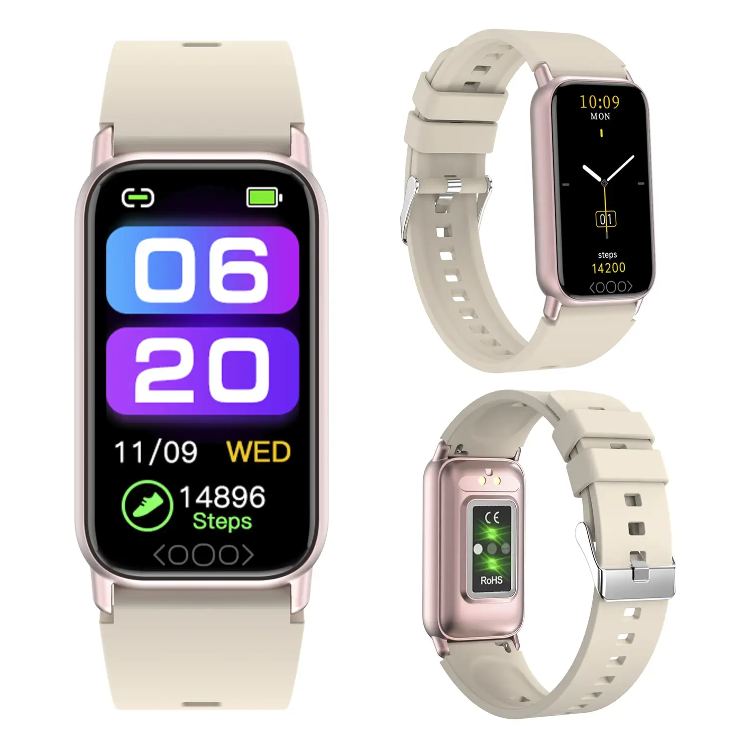 Brazalete inteligente TK72 con temperatura corporal; monitor de glucosa, ácido úrico, cardiaco y de tensión.