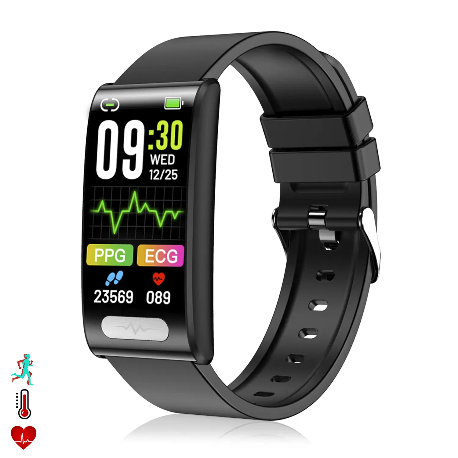 Brazalete inteligente TK70 ECG, monitor de glucosa en sangre, oxígeno y tensión, frecuencia cardiaca 24 horas, termómetro corporal.