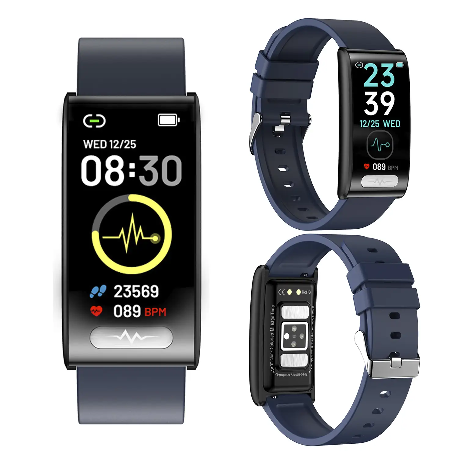 Brazalete inteligente TK70 ECG, monitor de glucosa en sangre, oxígeno y tensión, frecuencia cardiaca 24 horas, termómetro corporal.