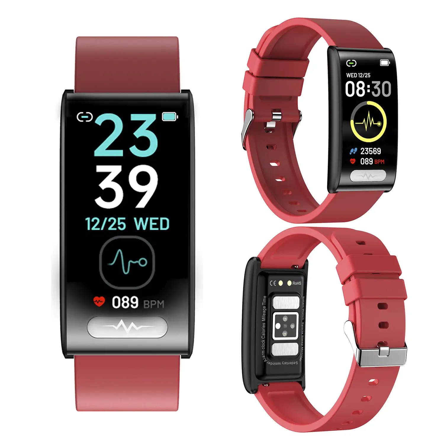 Brazalete inteligente TK70 ECG, monitor de glucosa en sangre, oxígeno y tensión, frecuencia cardiaca 24 horas, termómetro corporal.