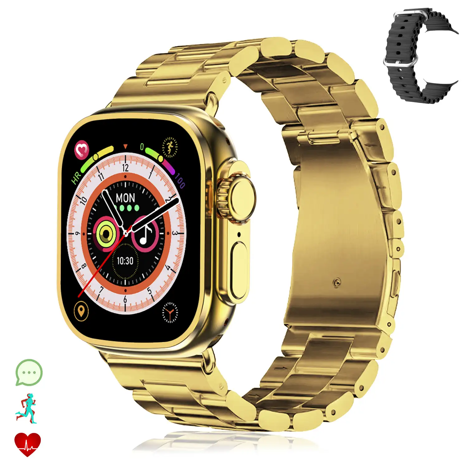 Smartwatch C9 Ultra Max con 20 modos de deporte, llamadas Bluetooth. Monitores de frecuencia cardiaca, oxígeno en sangre, tensión. Doble correa.