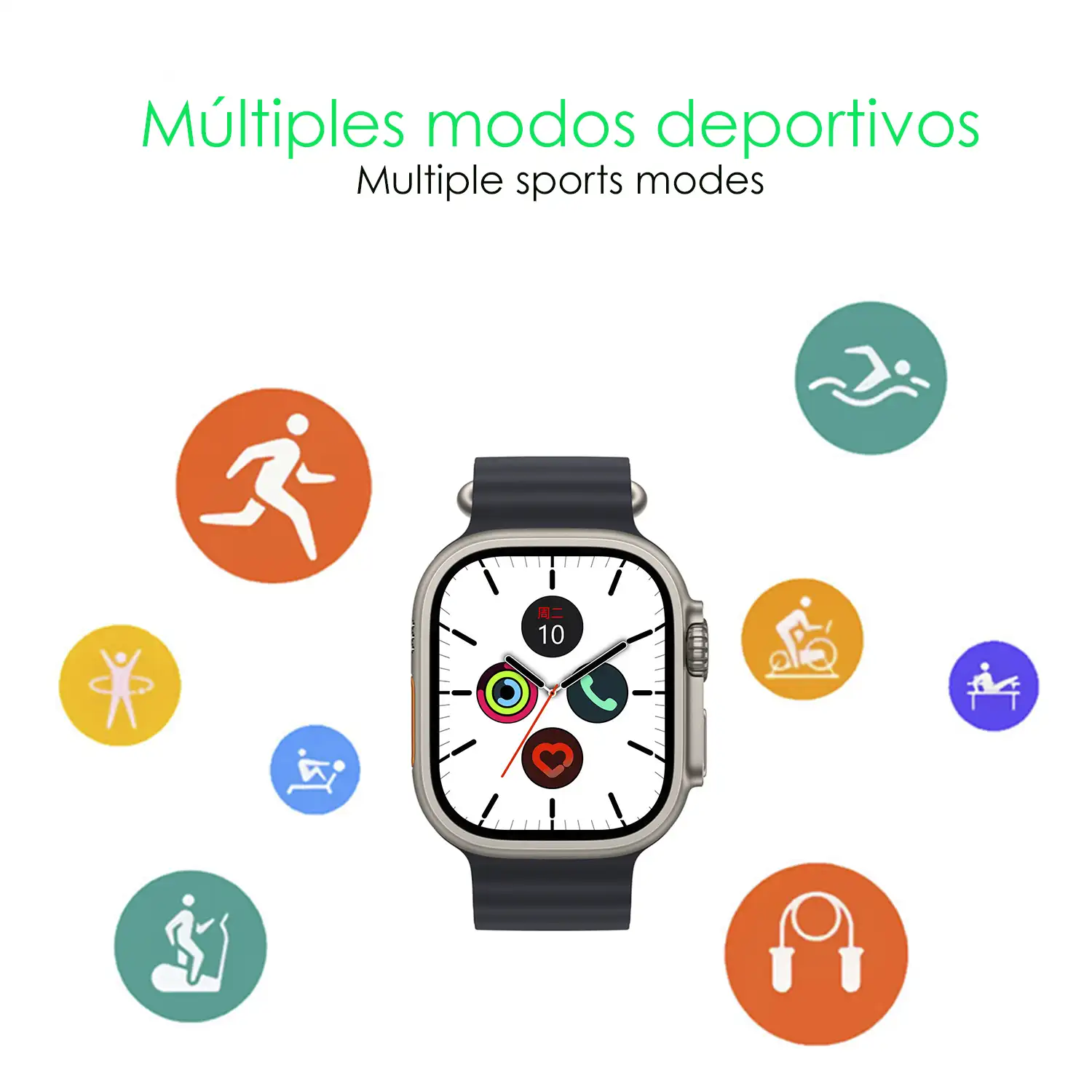 Smartwatch C9 Ultra Max con 20 modos de deporte, llamadas Bluetooth. Monitores de frecuencia cardiaca, oxígeno en sangre, tensión. Doble correa.