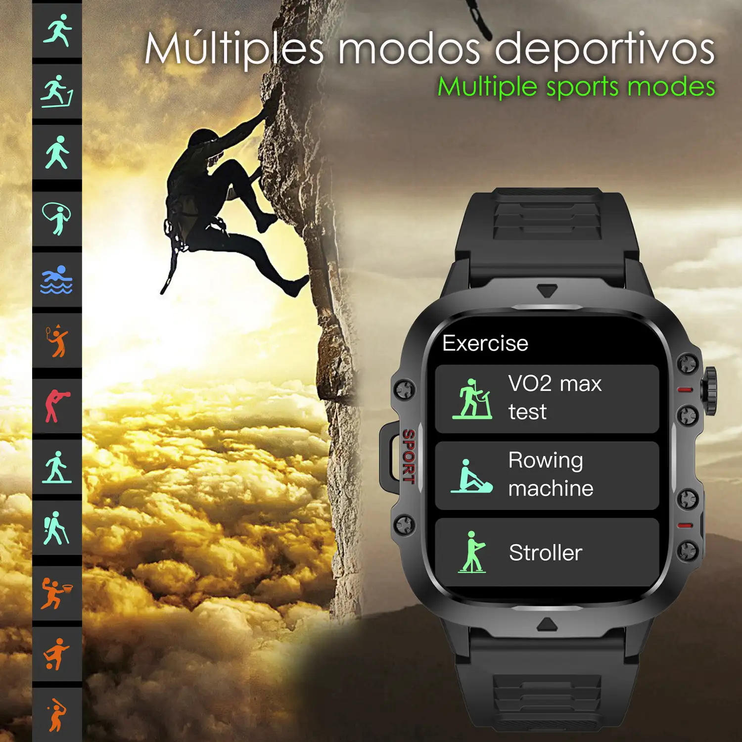 Smartwatch QX11 outdoor. Llamadas Bluetooth, notificaciones push, más de 100 modos deportivos. Monitor cardiaco y O2.