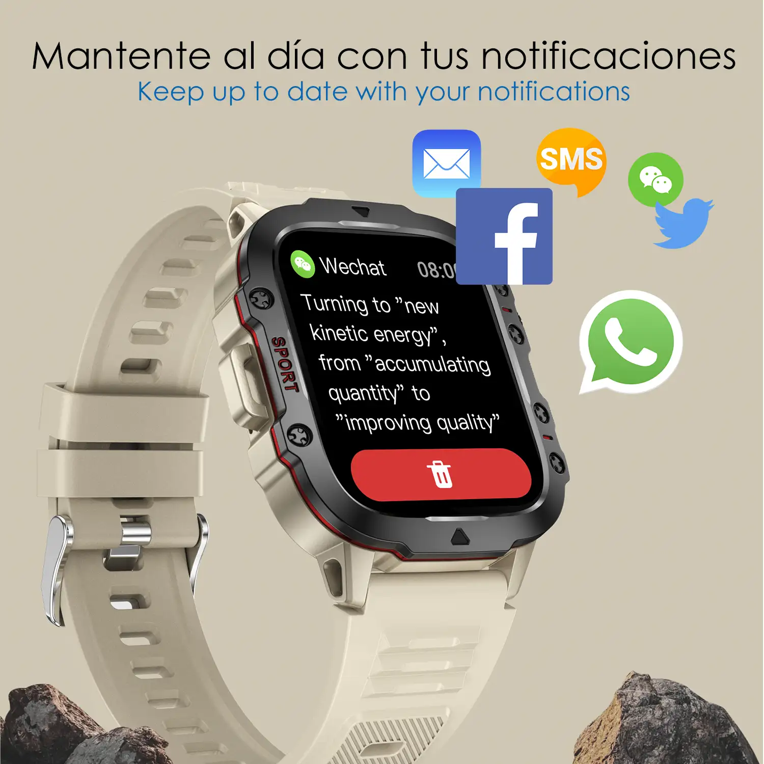 Smartwatch QX11 outdoor. Llamadas Bluetooth, notificaciones push, más de 100 modos deportivos. Monitor cardiaco y O2.