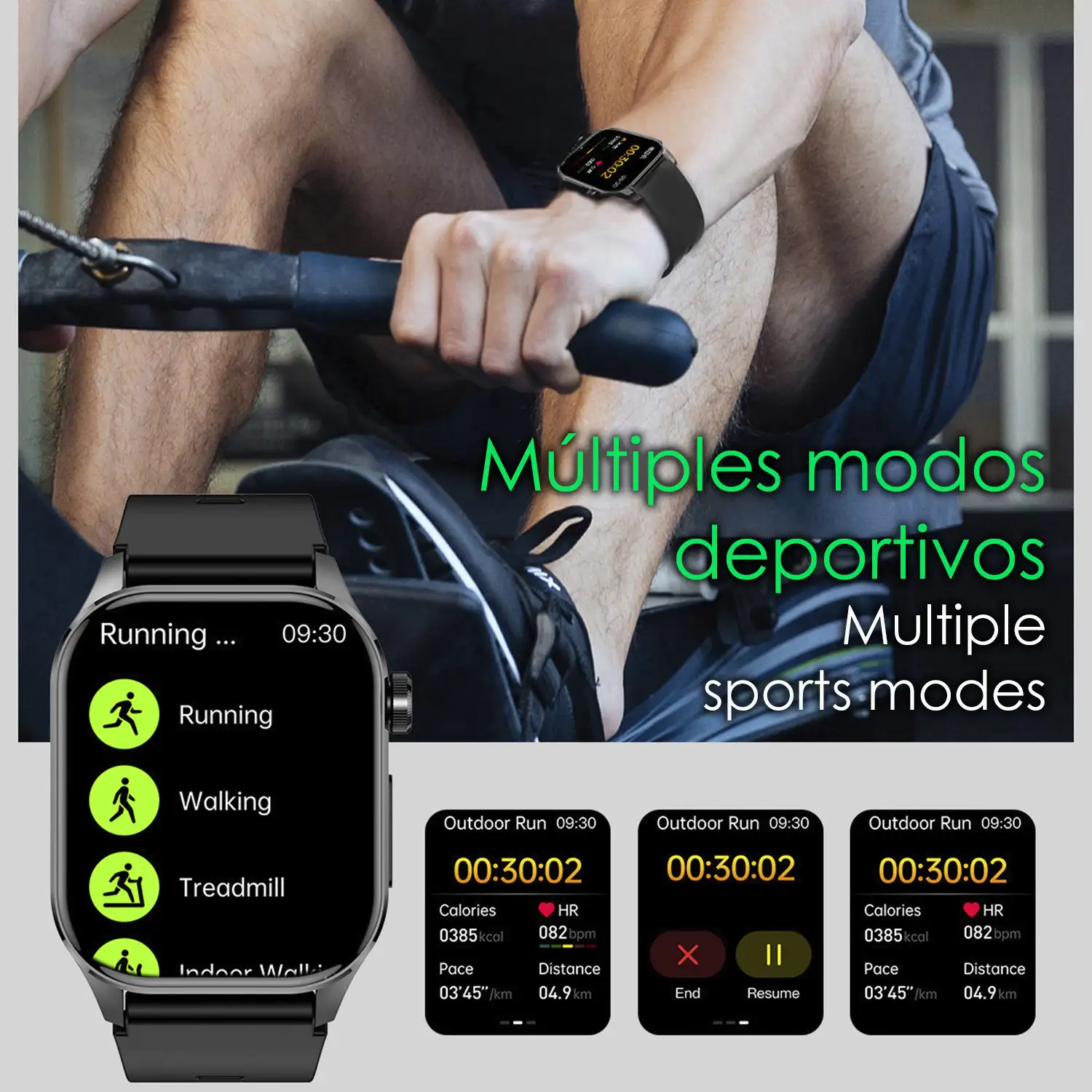 Smartwatch ET580. ECG con banda para pecho, glucosa en sangre, ácido úrico y lípidos, IMC grasa corporal, temperatura, O2 y tensión.
