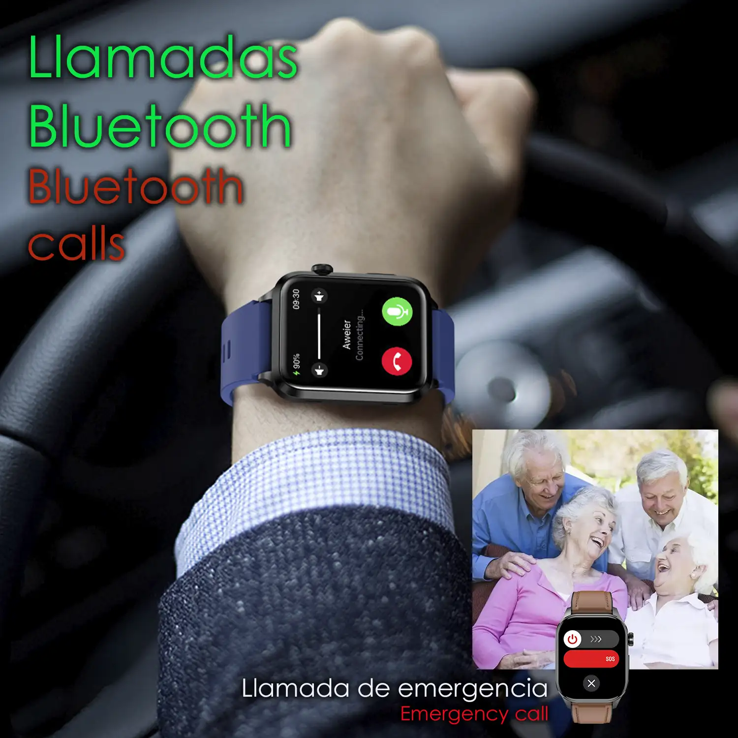 Smartwatch ET580. ECG con banda para pecho, glucosa en sangre, ácido úrico y lípidos, IMC grasa corporal, temperatura, O2 y tensión.