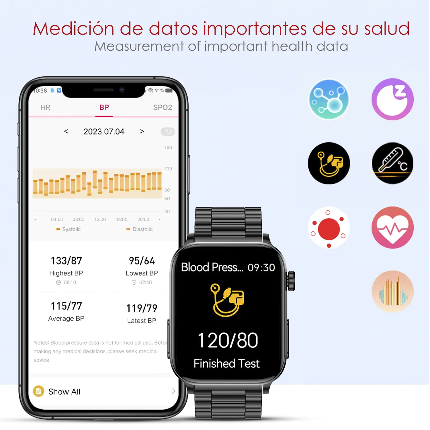 Smartwatch TK15. ECG , glucosa en sangre, ácido úrico y lípidos, IMC grasa corporal, temperatura, O2 y tensión.