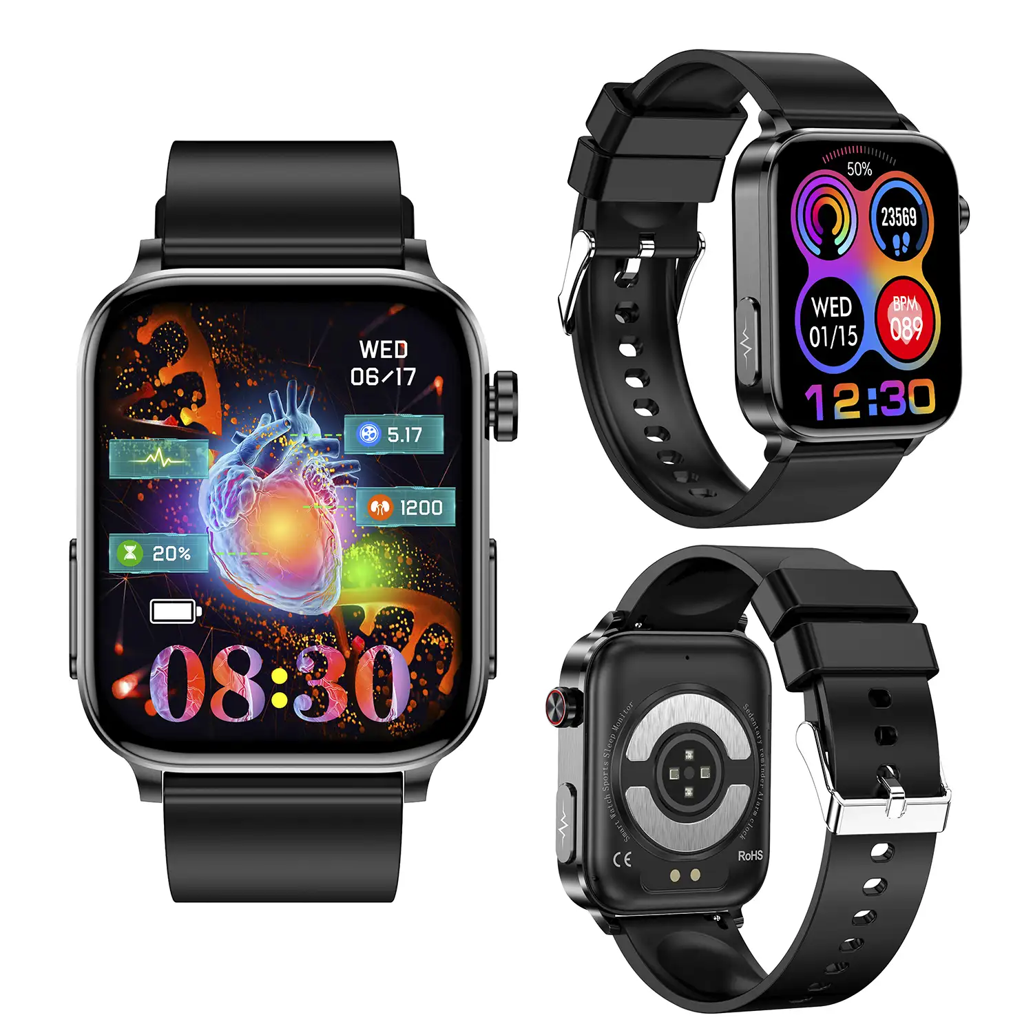 Smartwatch TK15. ECG , glucosa en sangre, ácido úrico y lípidos, IMC grasa corporal, temperatura, O2 y tensión.