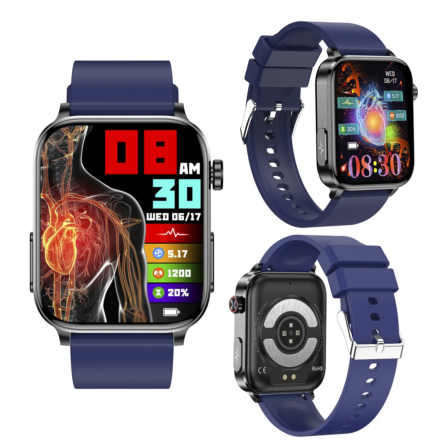 Smartwatch TK15. ECG , glucosa en sangre, ácido úrico y lípidos, IMC grasa corporal, temperatura, O2 y tensión.