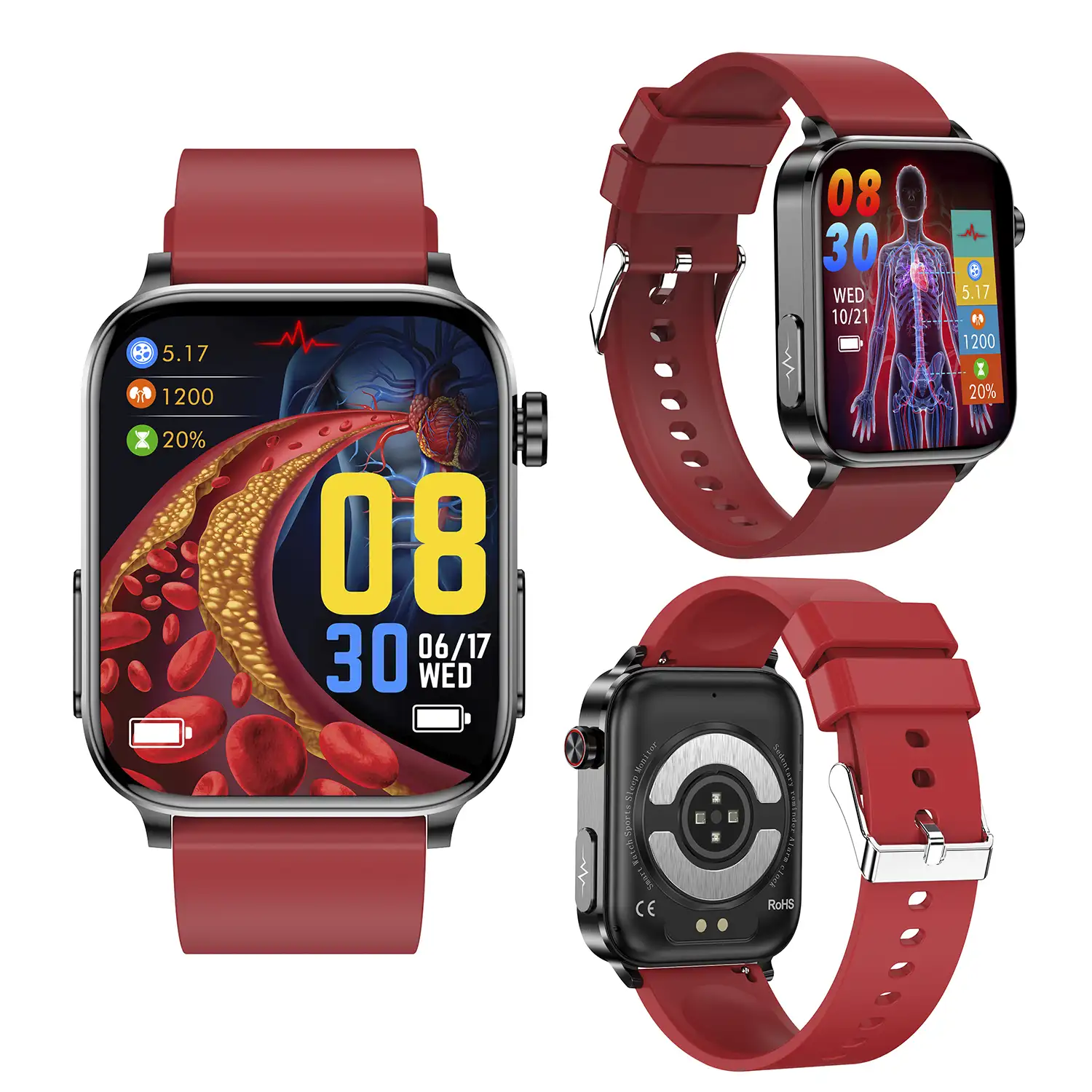 Smartwatch TK15. ECG , glucosa en sangre, ácido úrico y lípidos, IMC grasa corporal, temperatura, O2 y tensión.