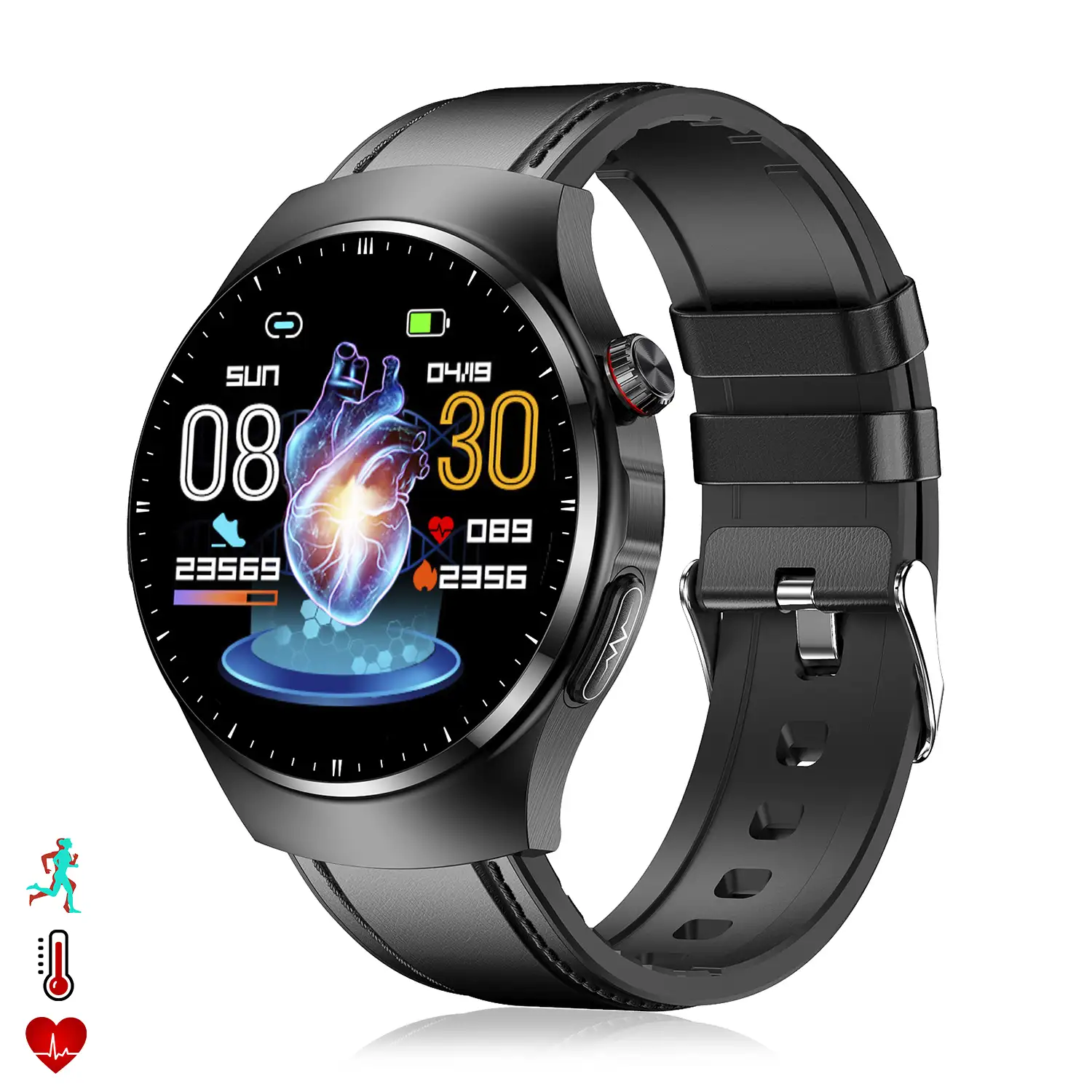 Smartwatch TK25. ECG , glucosa en sangre, ácido úrico y lípidos, IMC grasa corporal, temperatura, O2 y tensión.