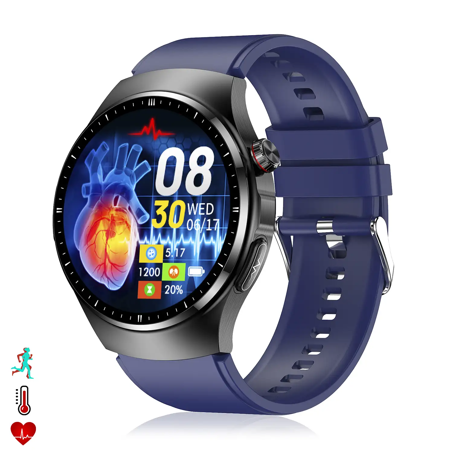 Smartwatch TK25. ECG , glucosa en sangre, ácido úrico y lípidos, IMC grasa corporal, temperatura, O2 y tensión.