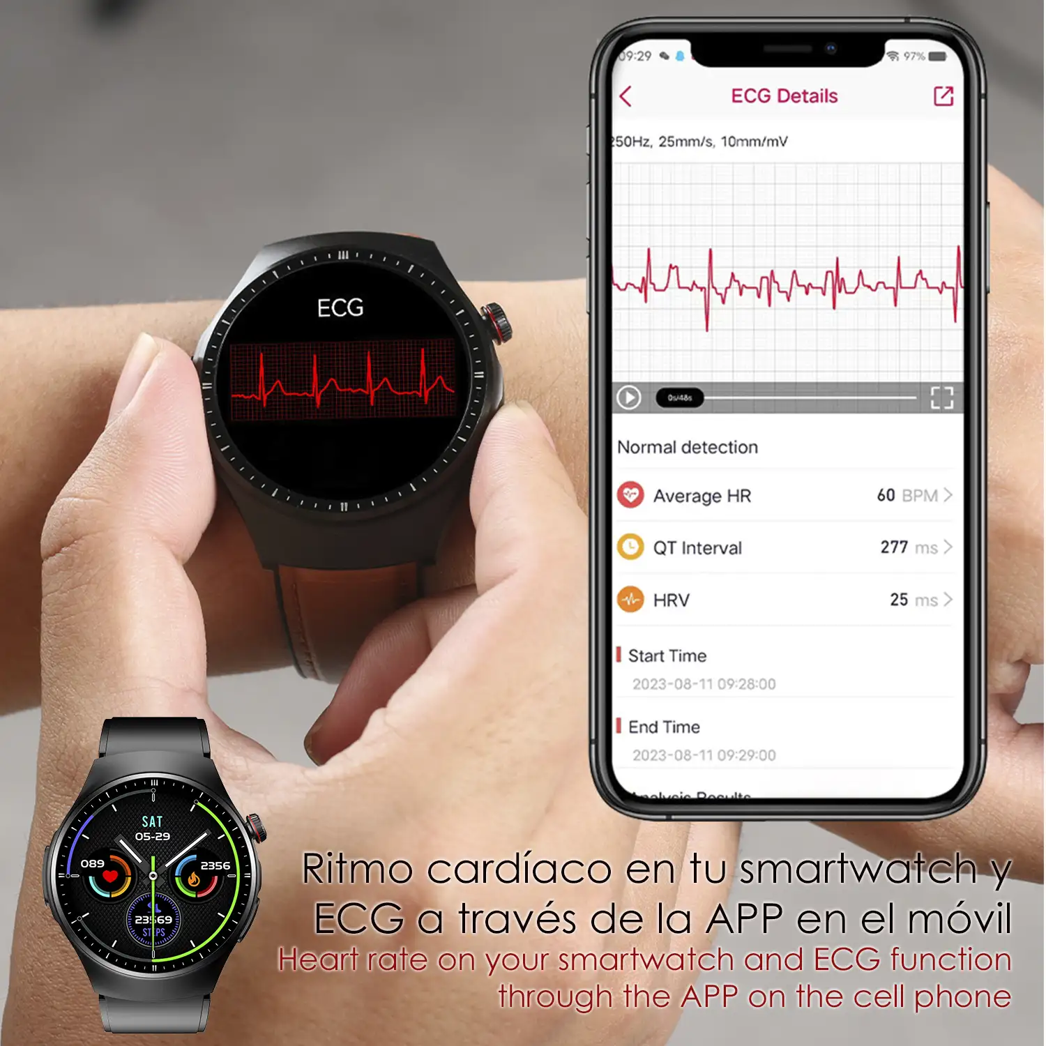Smartwatch TK25. ECG , glucosa en sangre, ácido úrico y lípidos, IMC grasa corporal, temperatura, O2 y tensión.