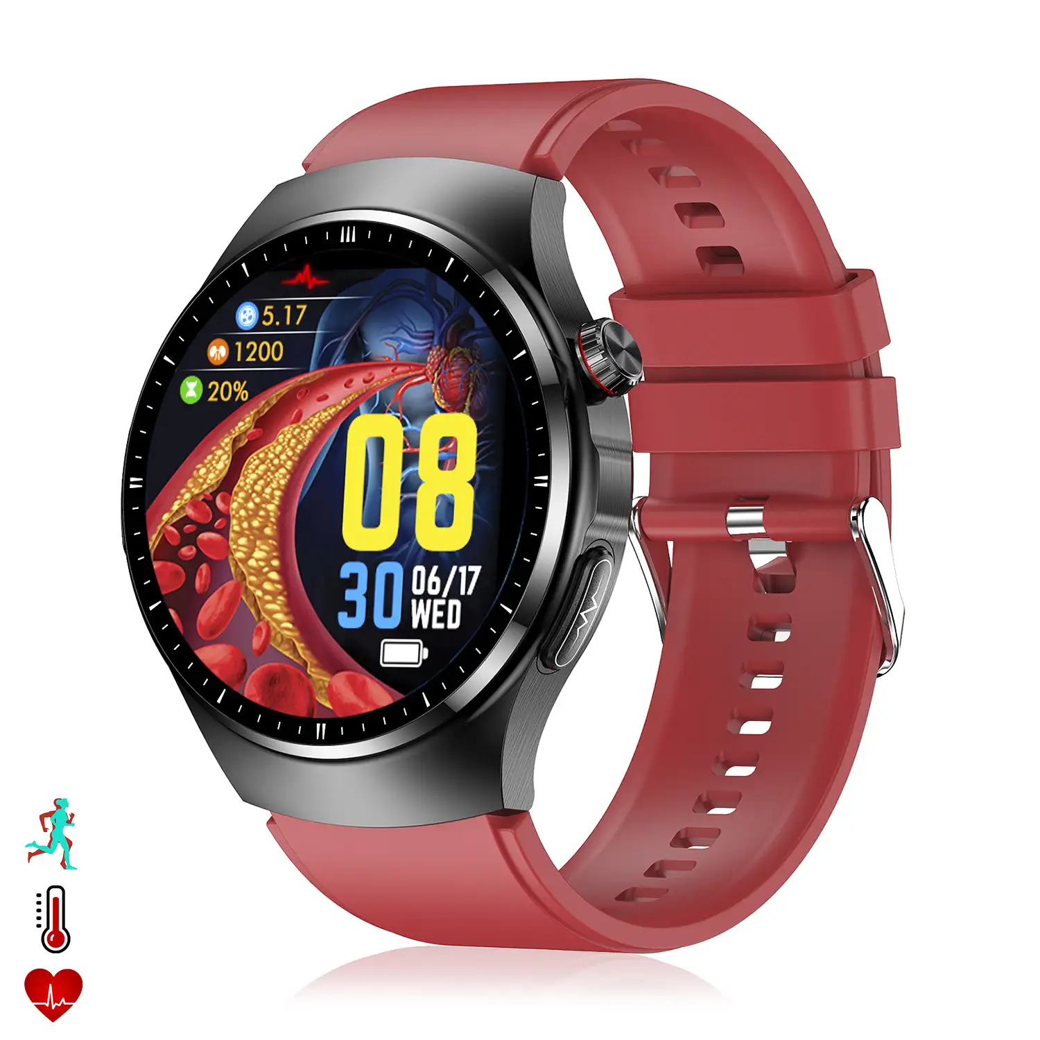 Smartwatch TK25. ECG , glucosa en sangre, ácido úrico y lípidos, IMC grasa corporal, temperatura, O2 y tensión.
