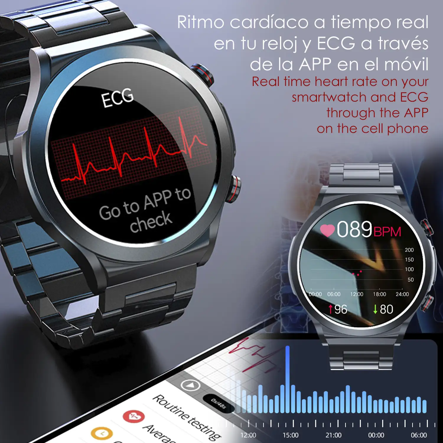 Smartwatch TK21P. Terapia de moxibustión magnética. Ácido úrico y lípidos, ECG , glucosa en sangre, temperatura, O2 y tensión.