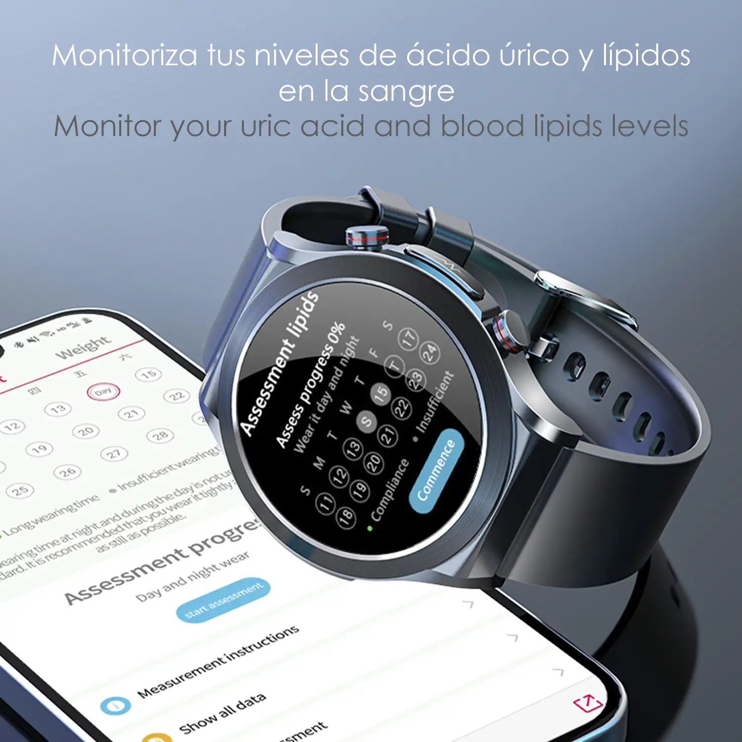 Smartwatch TK21P. Terapia de moxibustión magnética. Ácido úrico y lípidos, ECG , glucosa en sangre, temperatura, O2 y tensión.