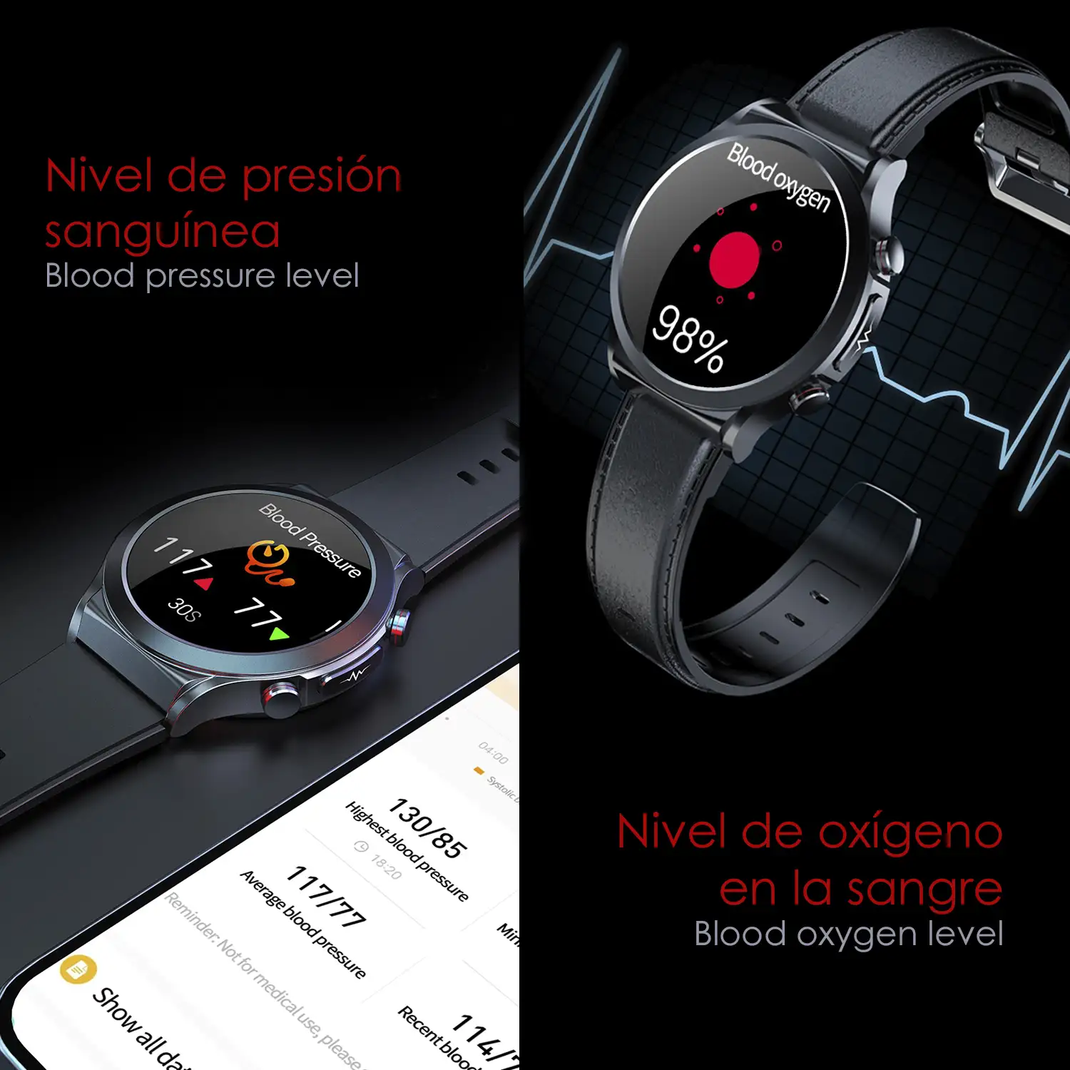 Smartwatch TK21P. Terapia de moxibustión magnética. Ácido úrico y lípidos, ECG , glucosa en sangre, temperatura, O2 y tensión.