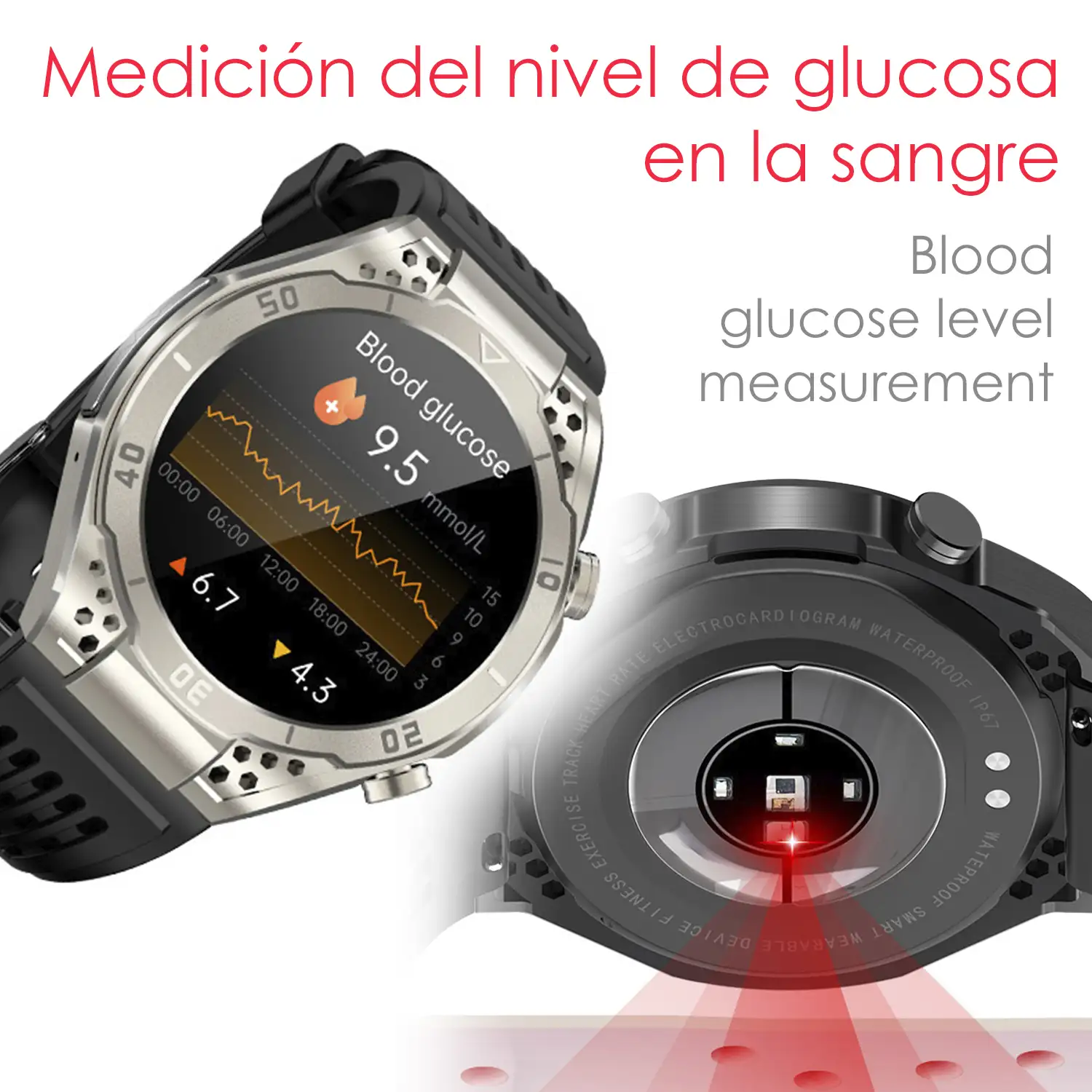Smartwatch JA01. Monitor de ácido úrico y lípidos, control de glucosa en sangre, electrocardiograma ECG, composición corporal.