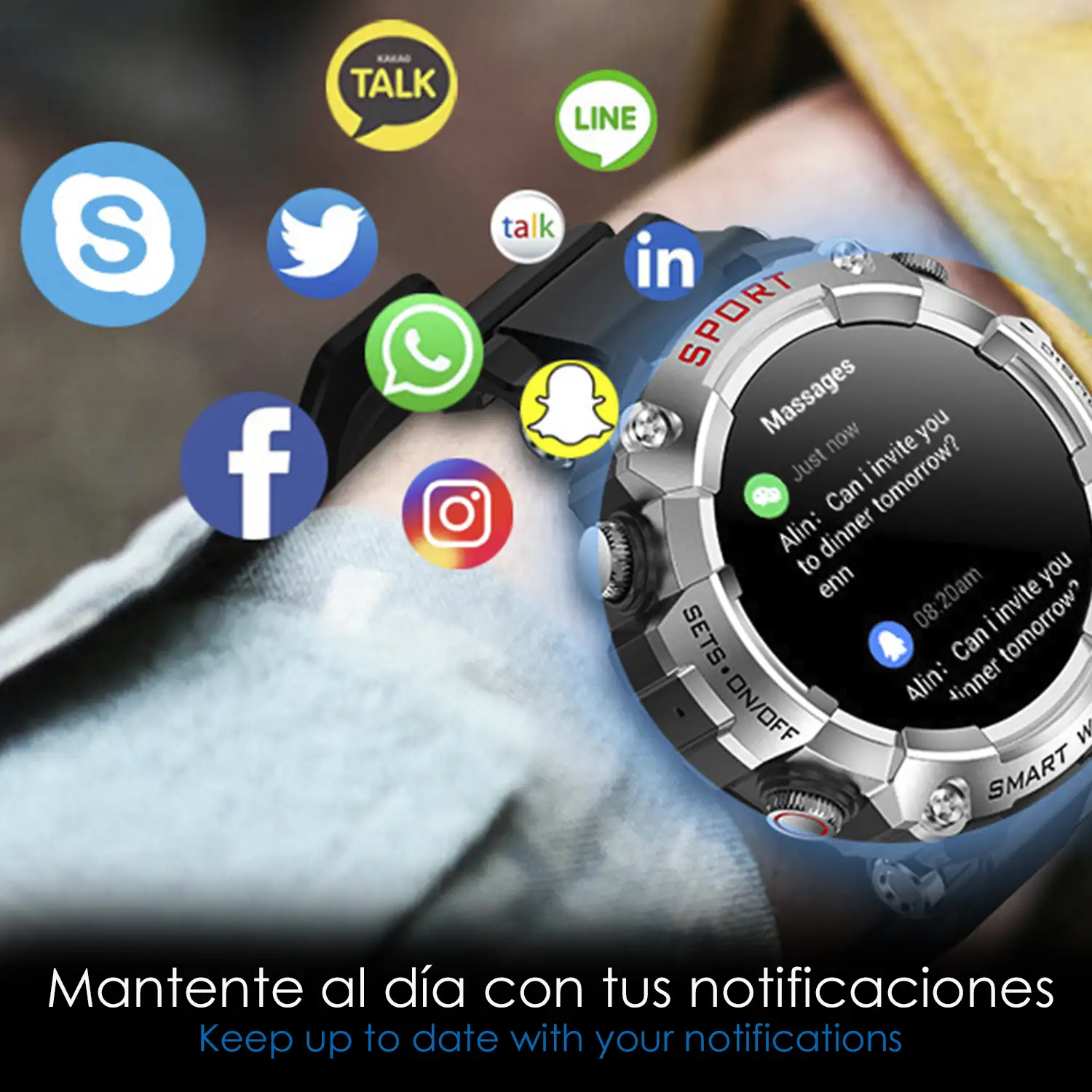 Smartwatch T96 con auriculares TWS intergados. Reproducción musical del propio smartwatch y externa. Funciones deportivas y salud.