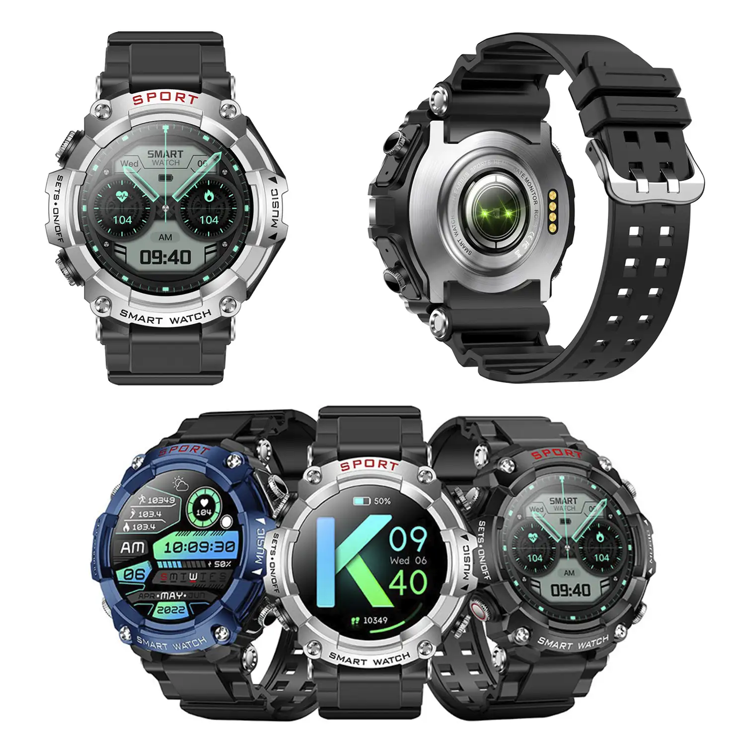 Smartwatch T96 con auriculares TWS intergados. Reproducción musical del propio smartwatch y externa. Funciones deportivas y salud.