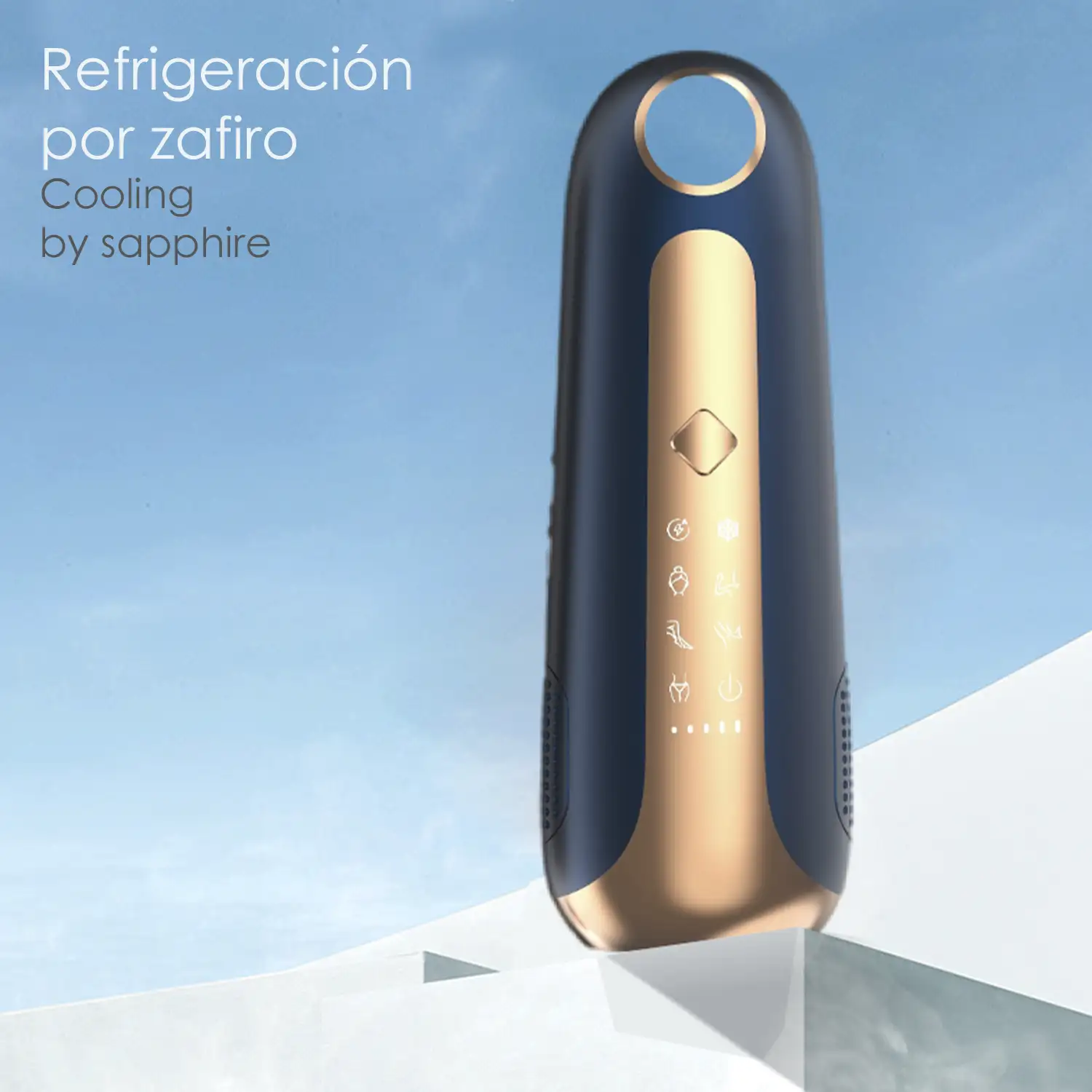 Depiladora por punto de congelación T60. 5 niveles, refrigeración por zafiro. Base de esterilización con lámpara UV.