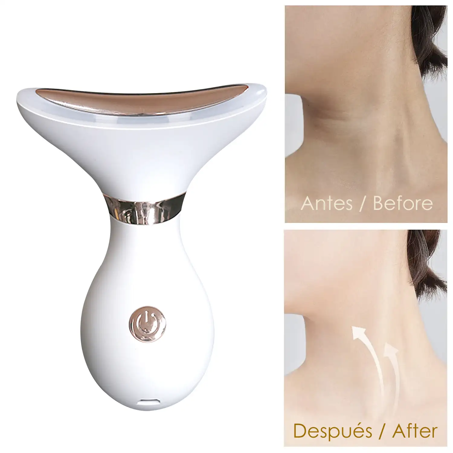 Instrumento de belleza, cuidado de la piel, 5 en 1: calor, vibración y tratamiento de luz LED triple.